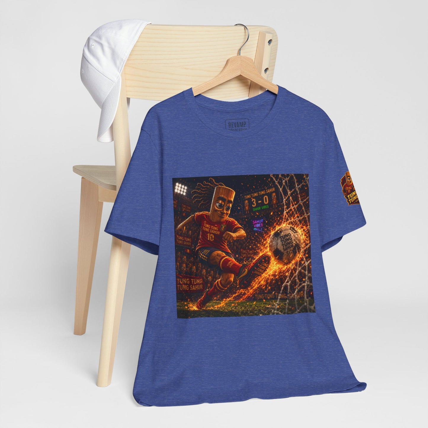 Tung Tung Tung Sahur Soccer Kick Firestorm Graphic Tee — ‘Goal’ Animated Kick Design