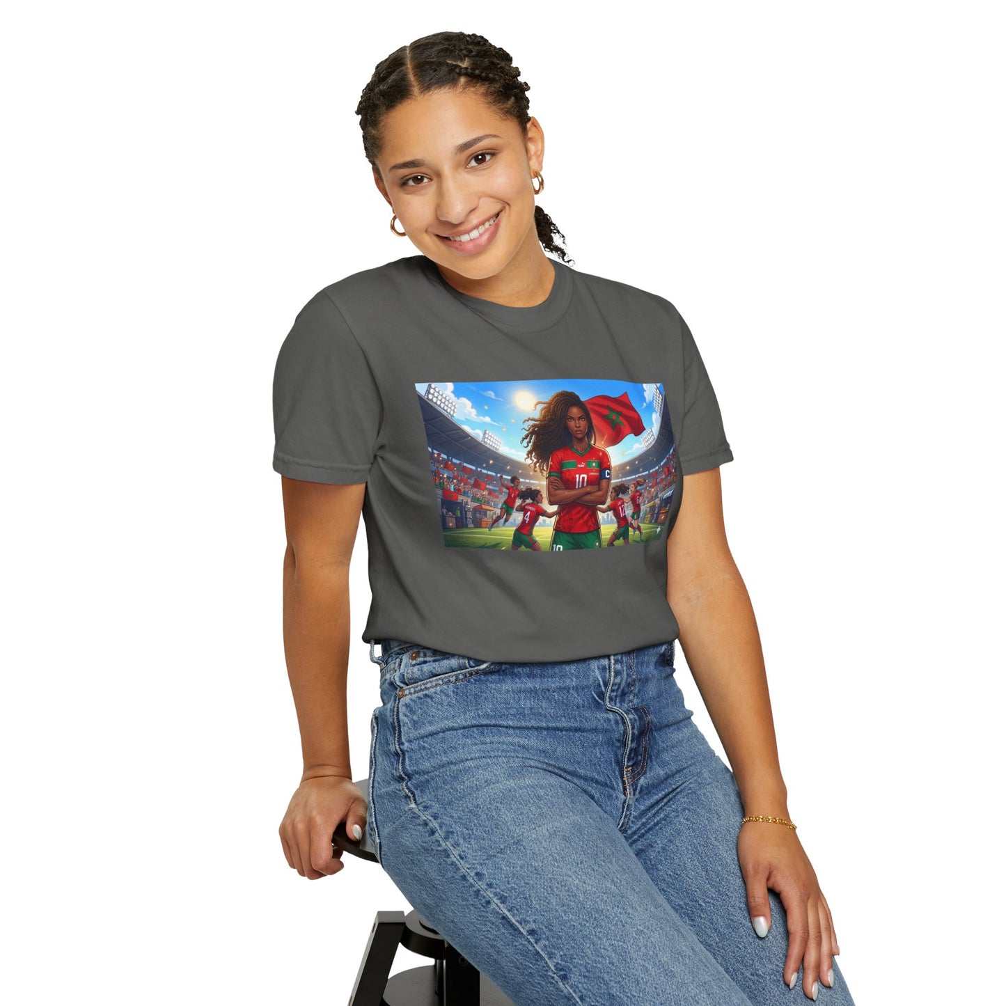 Morocco Soccer Champion Graphic T-Shirt — Inspiring Women’s Football Stadium Design