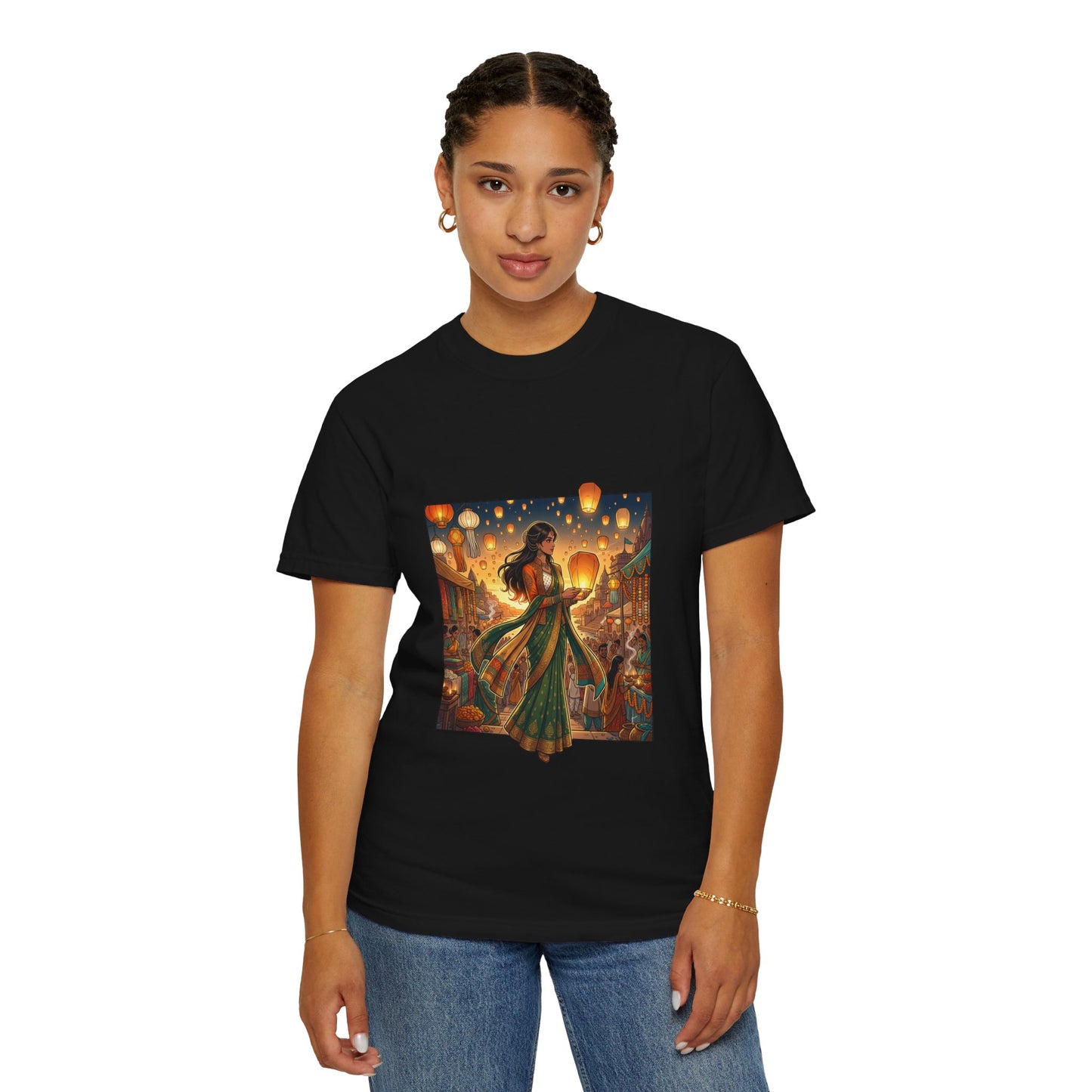 Diwali Lantern Festival T-Shirt — Indian Dancer with Floating Sky Lanterns