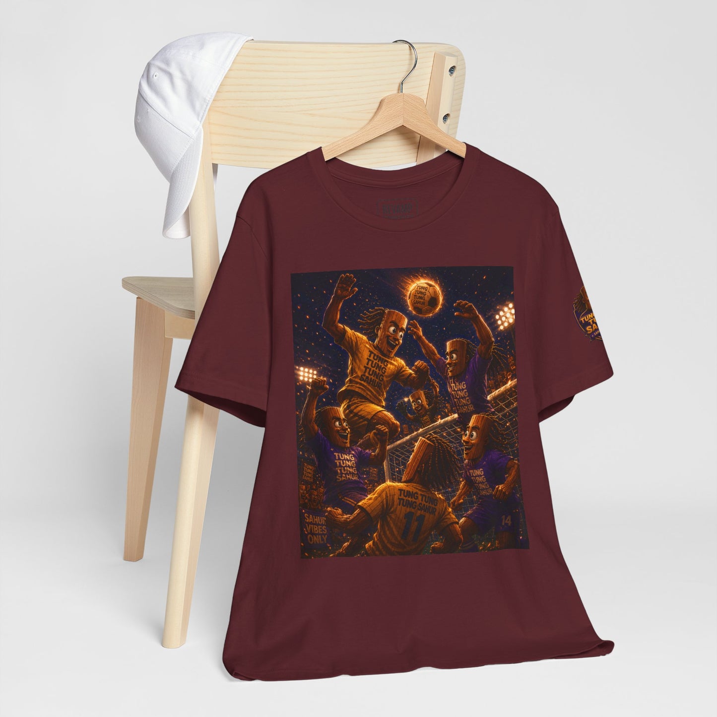 Tung Tung Tung Sahur Header Goal Soccer Action Graphic Tee — Team Court Night Design