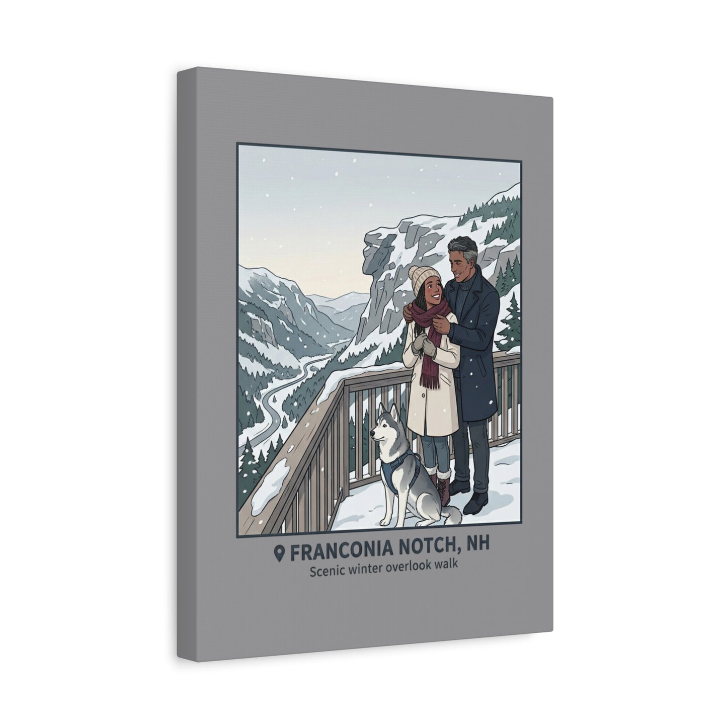 Franconia Notch Winter Couple Canvas Wall Art — Scenic New Hampshire Snowy Overlook Print