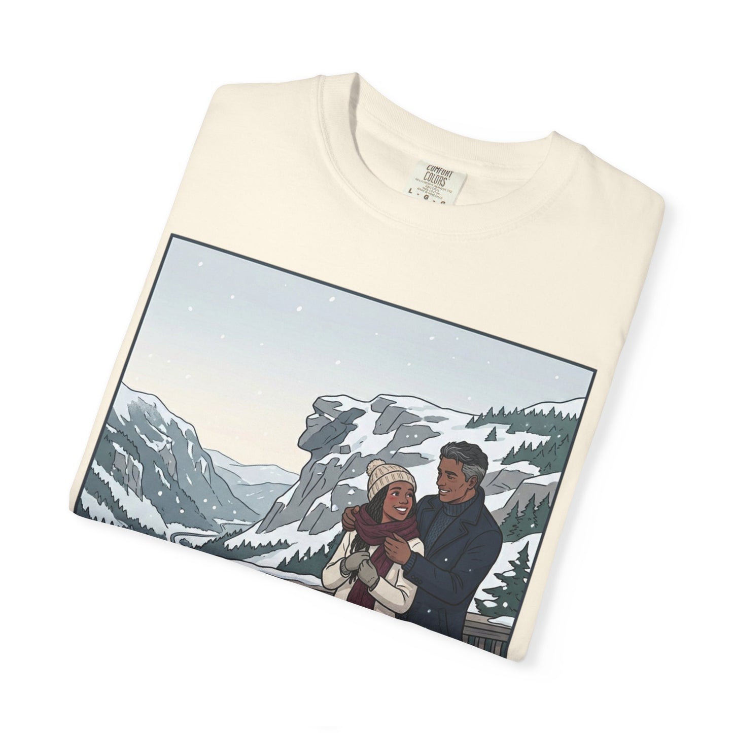 Franconia Notch NH Winter View T-Shirt — Scenic Couple & Husky Travel Tee