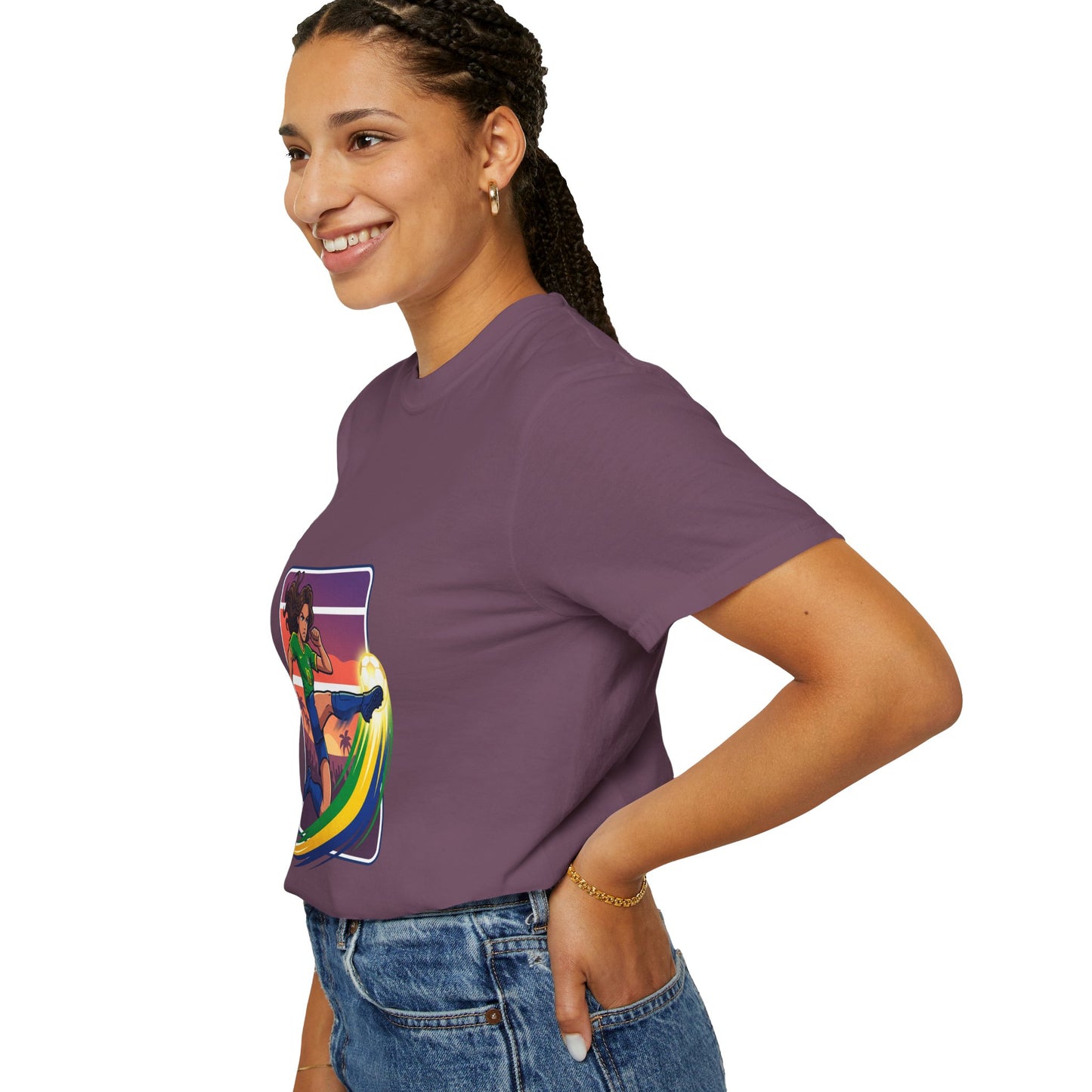 Surfing Sunset T-Shirt — Girl Surfer Rainbow Wave Graphic Tee