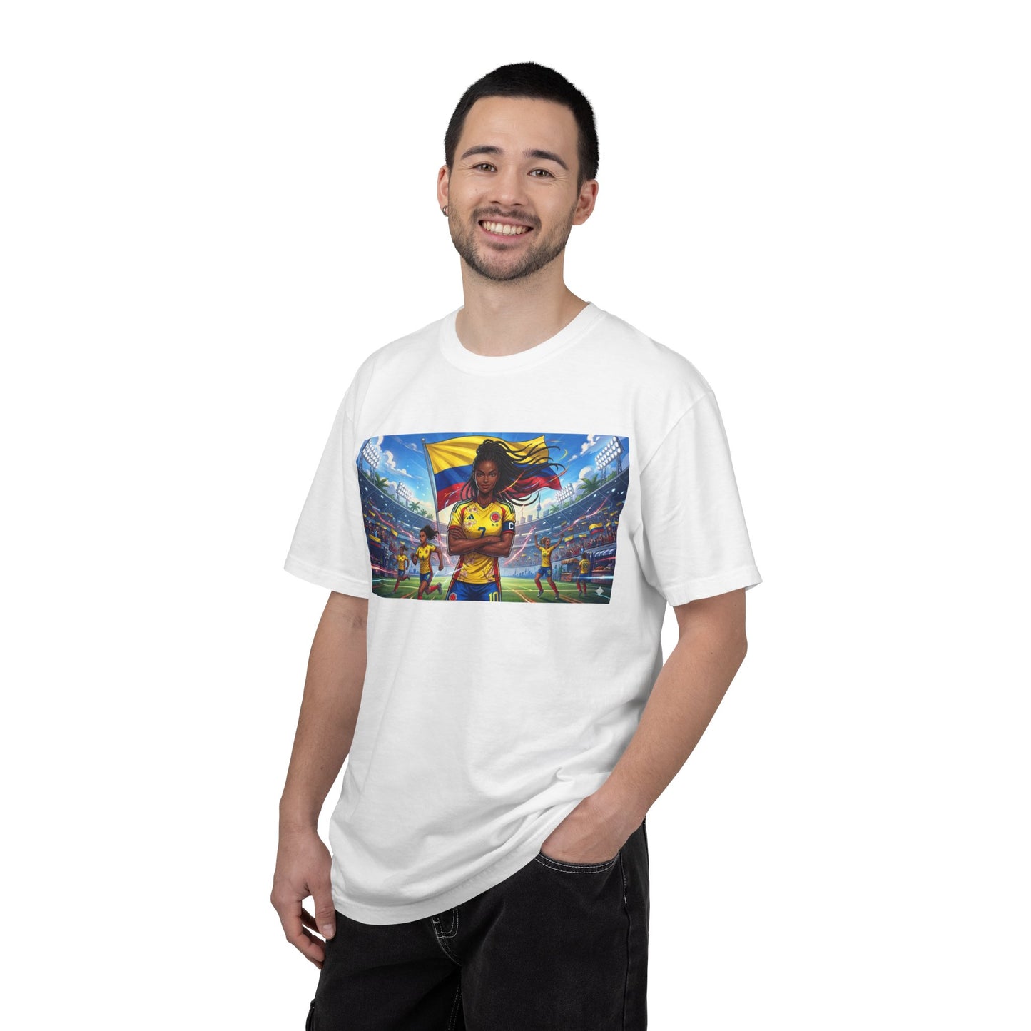 Soccer Champion Graphic T-Shirt — Woman Goalkeeper Stadium Art