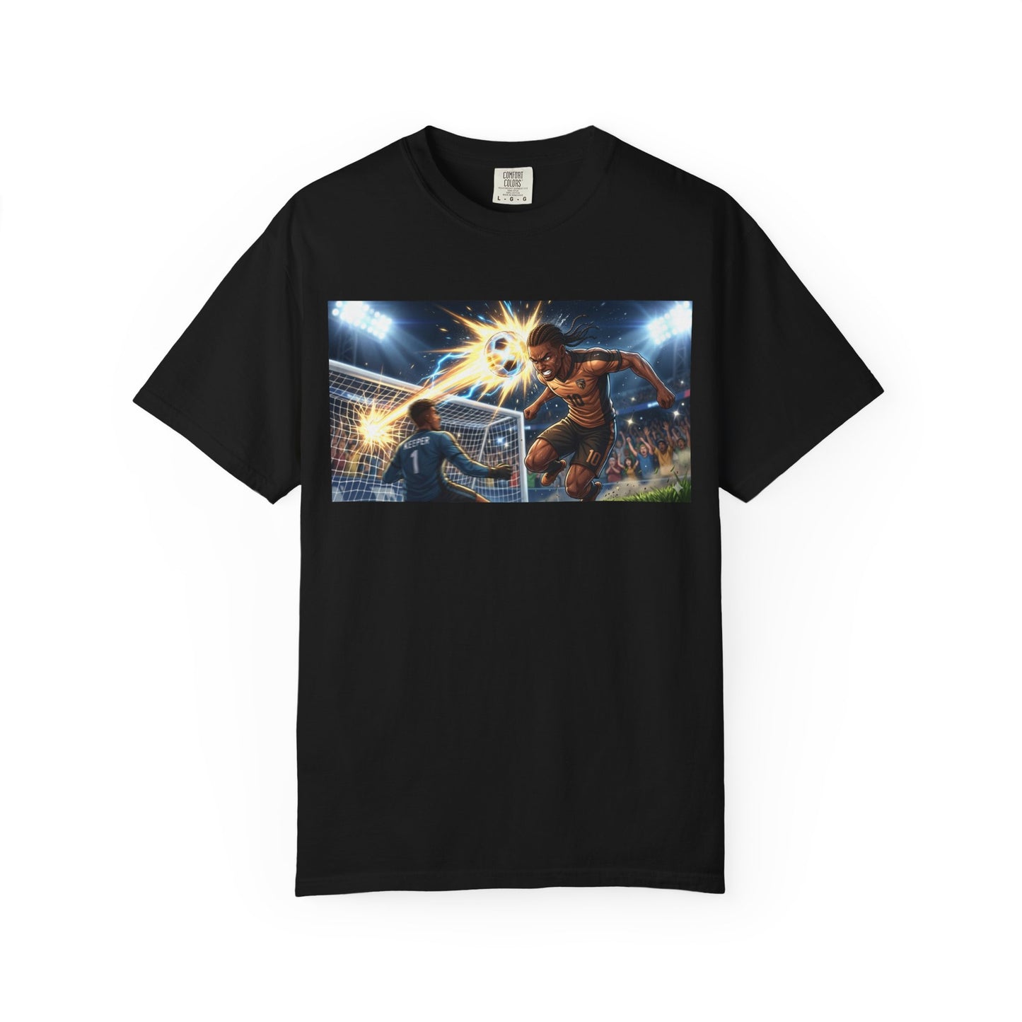 Soccer Goal Celebration T-Shirt — Action Football Scene Graphic Tee