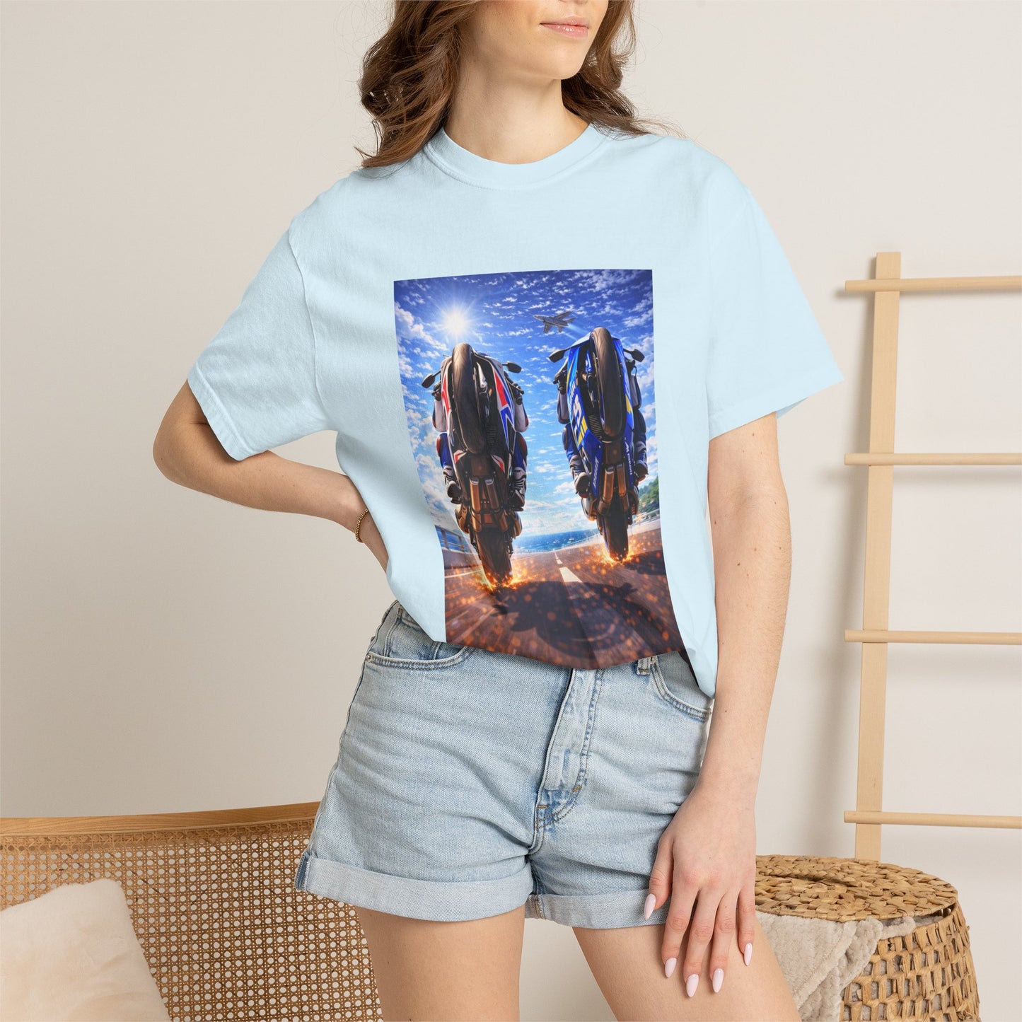 Motorcycle Sunset T-Shirt — Two Bikes Riding Into the Horizon