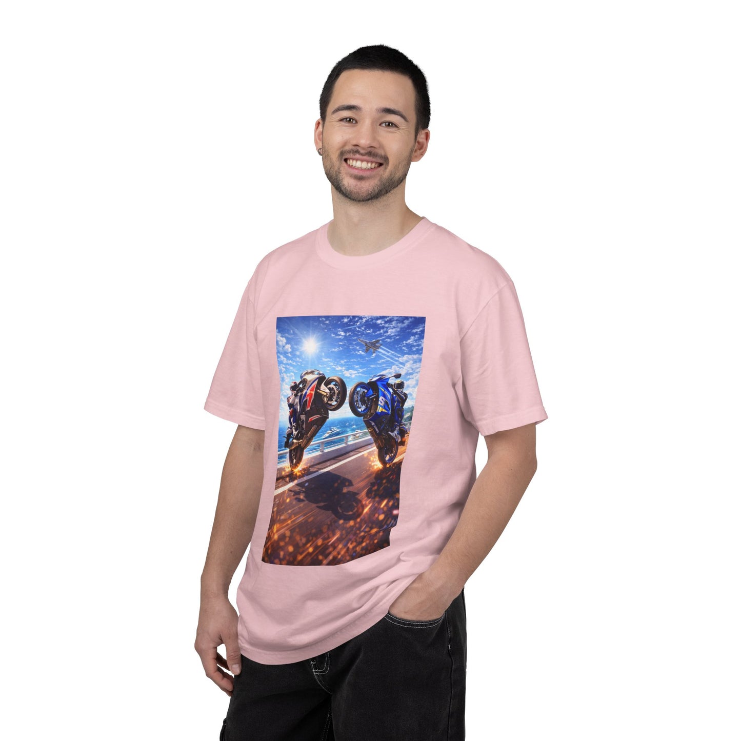 Stunt Riders Motorcycle T-Shirt — Two Bike Wheelie Racing Graphic Tee