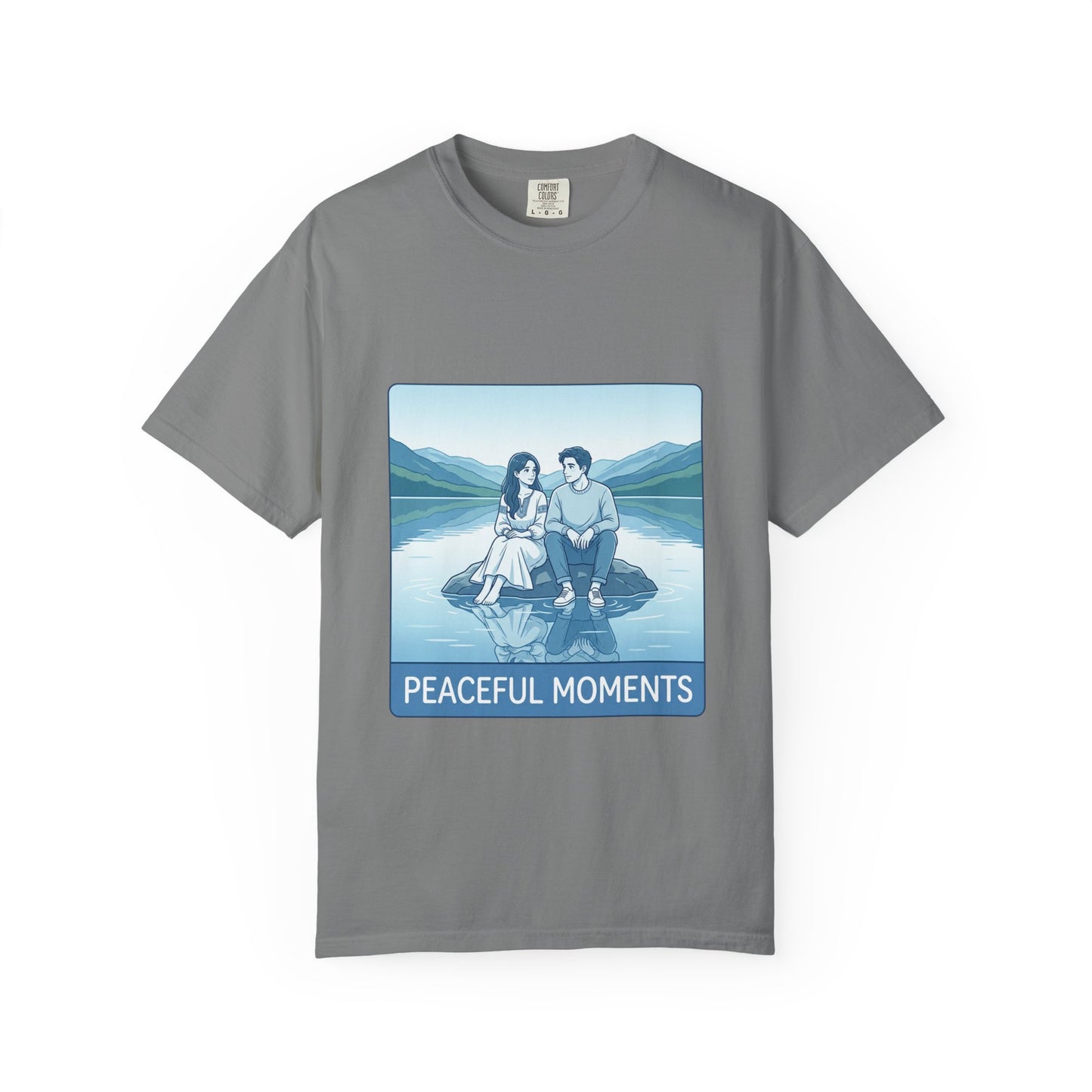 Peaceful Moments Tee — Couple Sitting by Lake Graphic T-Shirt