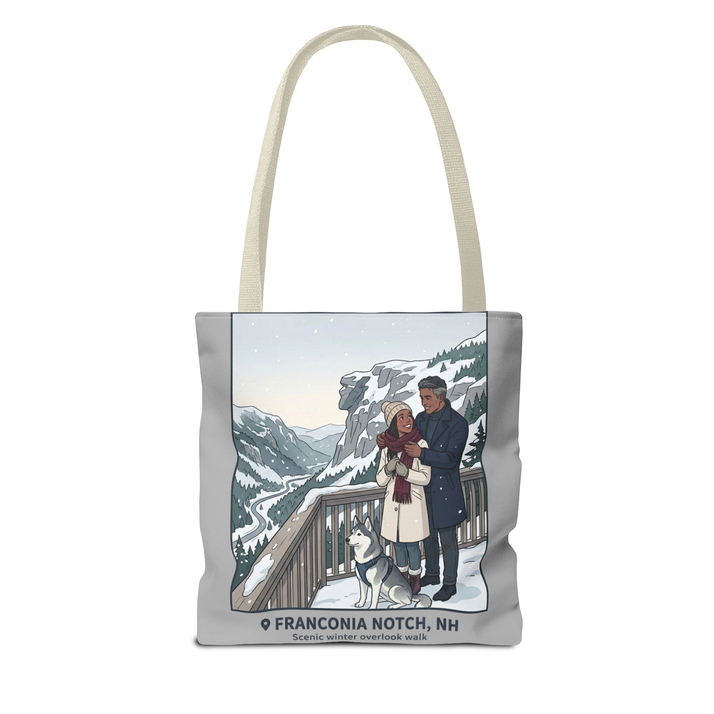 Franconia Notch Winter Couple Tote Bag — Scenic New Hampshire Snowy Overlook Tote