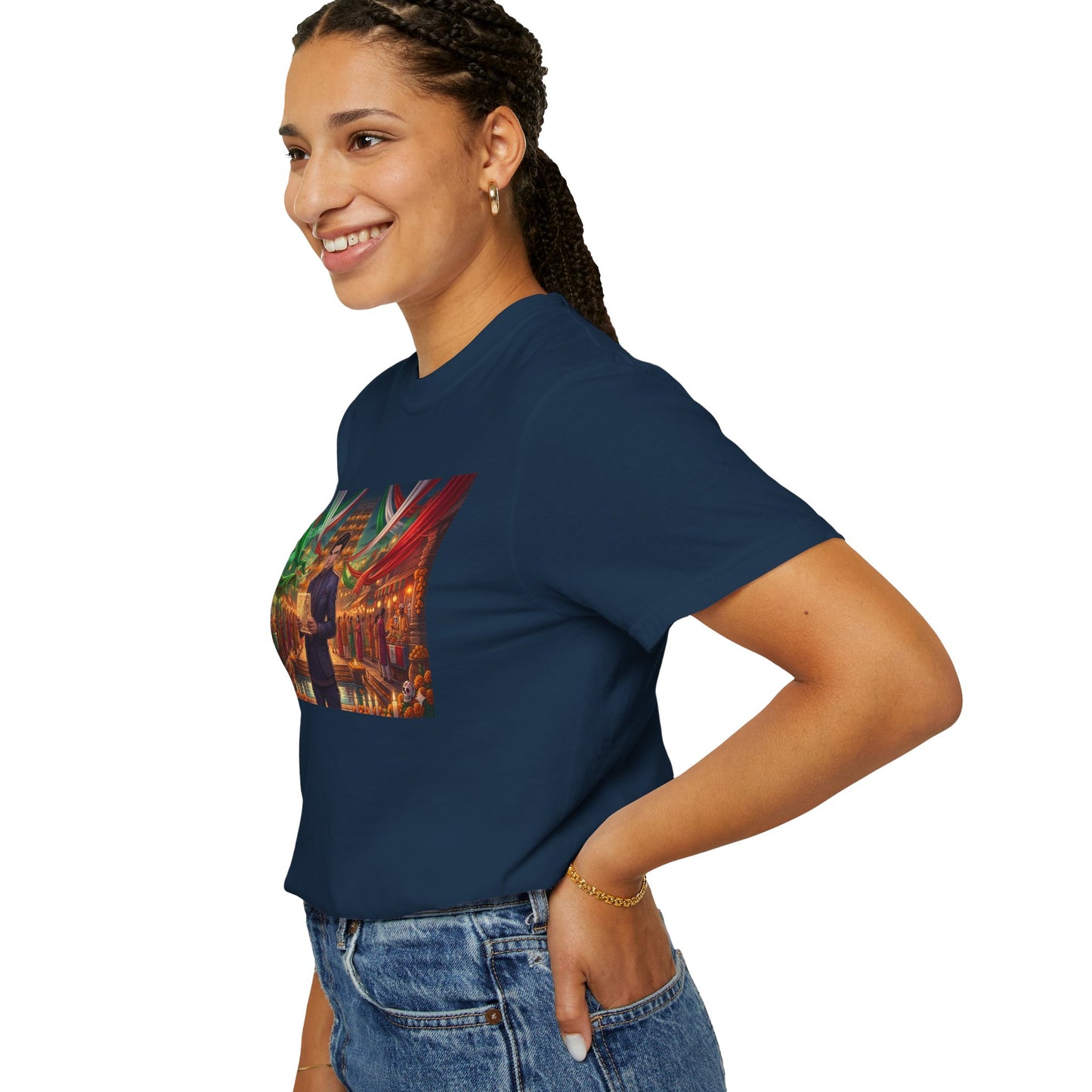 T-Shirt — Dragon Temple Night Scene Graphic Tee (Monk with Dragons)