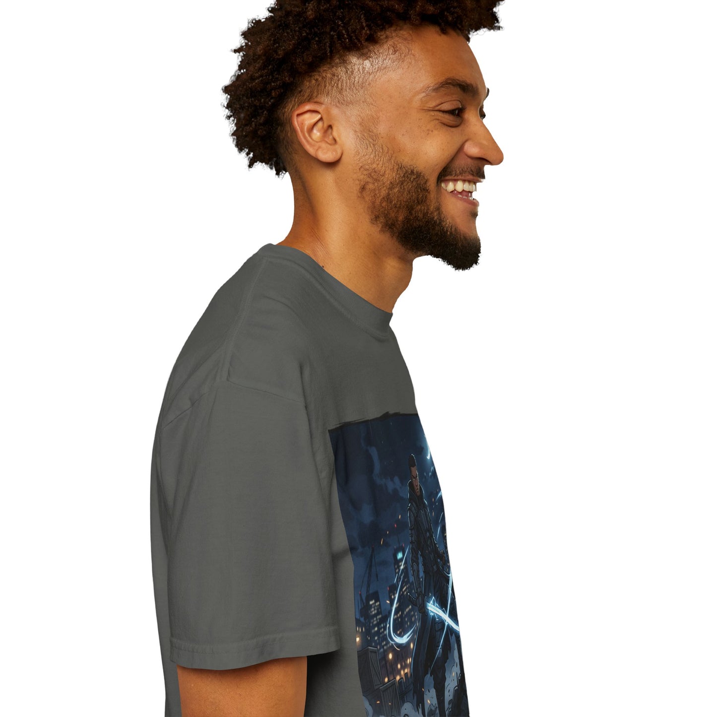 Urban Night Warrior T-Shirt — Neon Samurai Cityscape