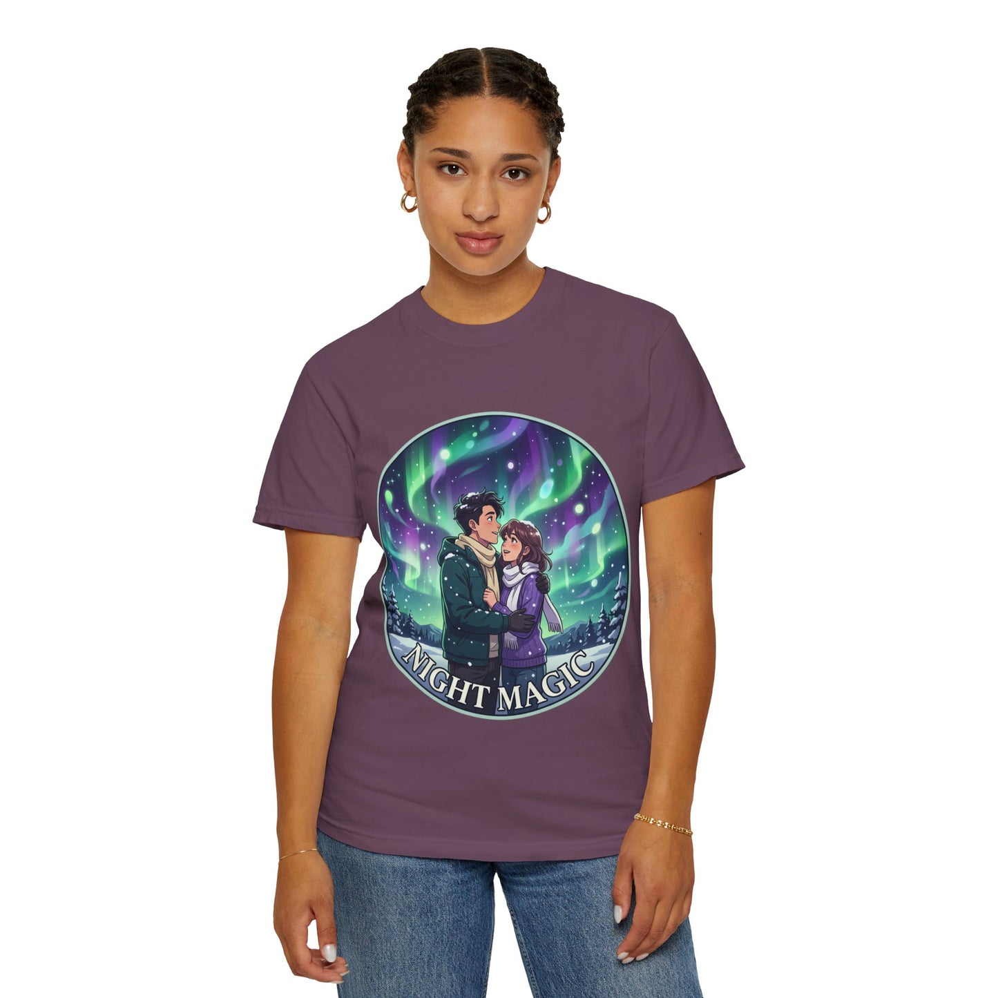 Night Magic T-Shirt — Northern Lights Couple Illustration