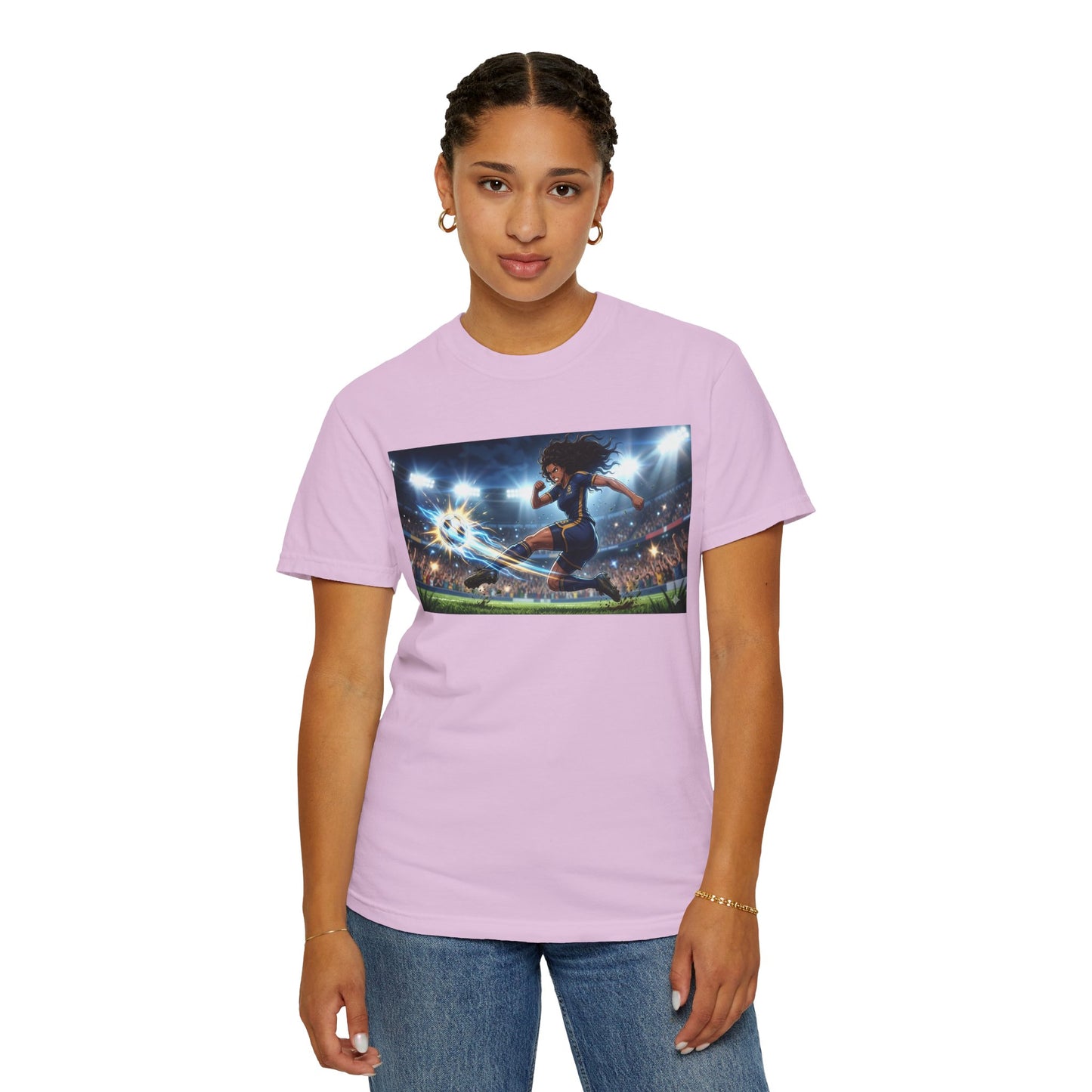 Soccer Kick Graphic T-Shirt — Energetic Stadium Football Design
