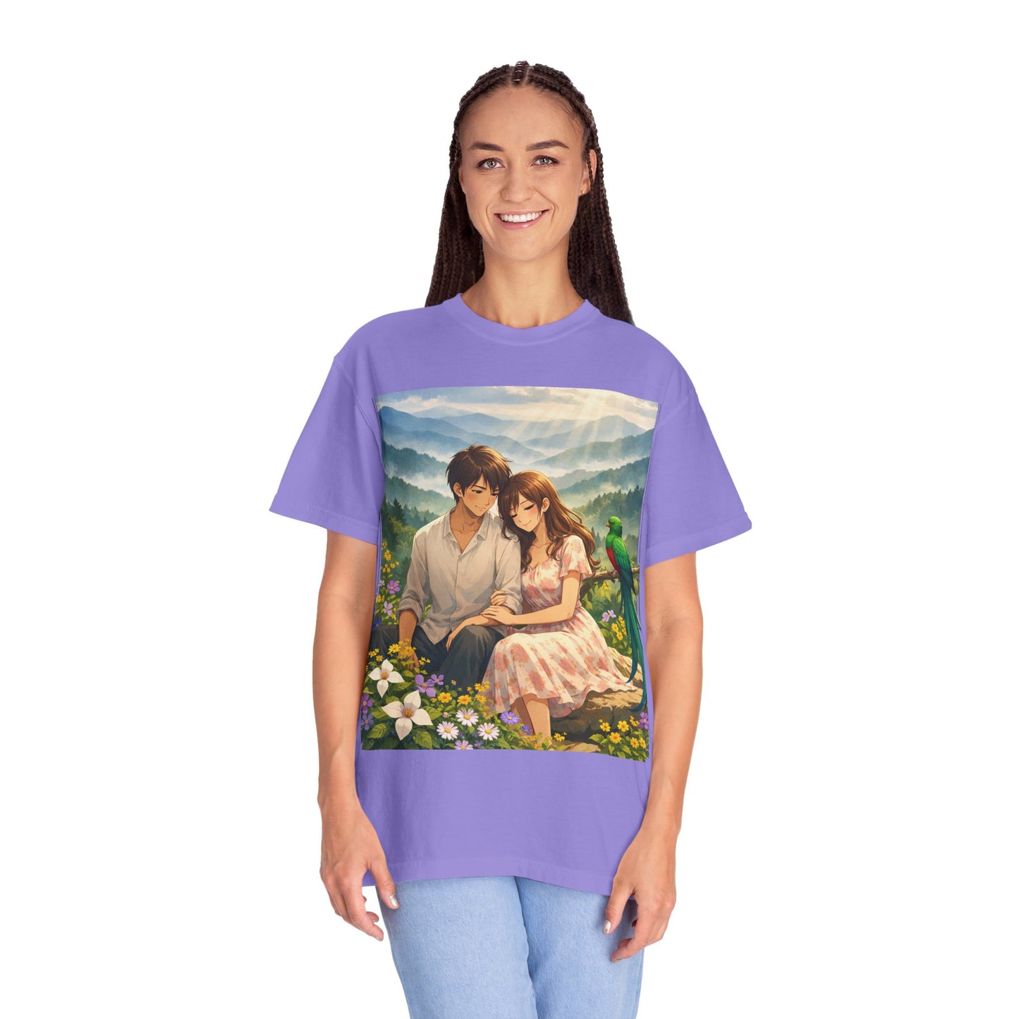 Romantic Anime Couple T-Shirt — Sunset Meadow Illustration
