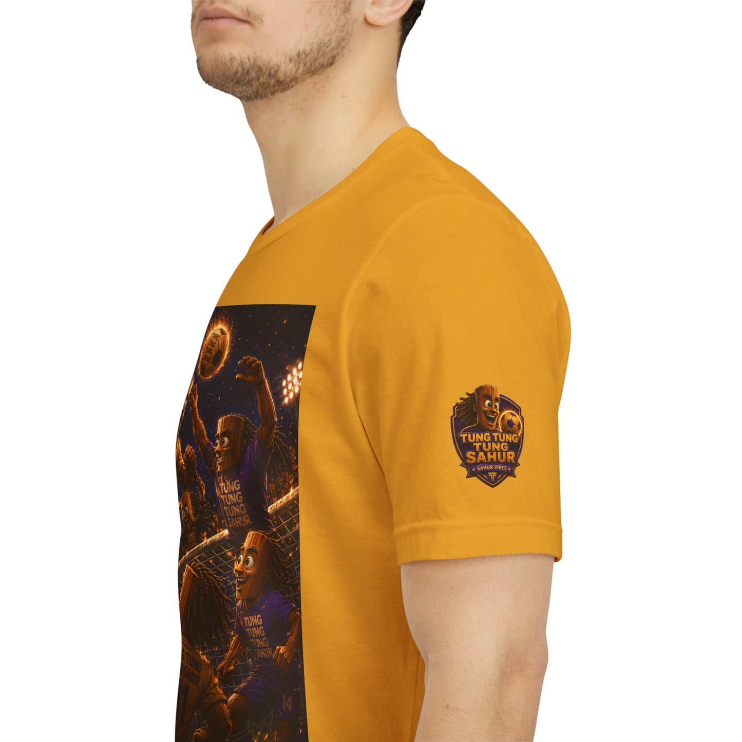 Tung Tung Tung Sahur Header Goal Soccer Action Graphic Tee — Team Court Night Design