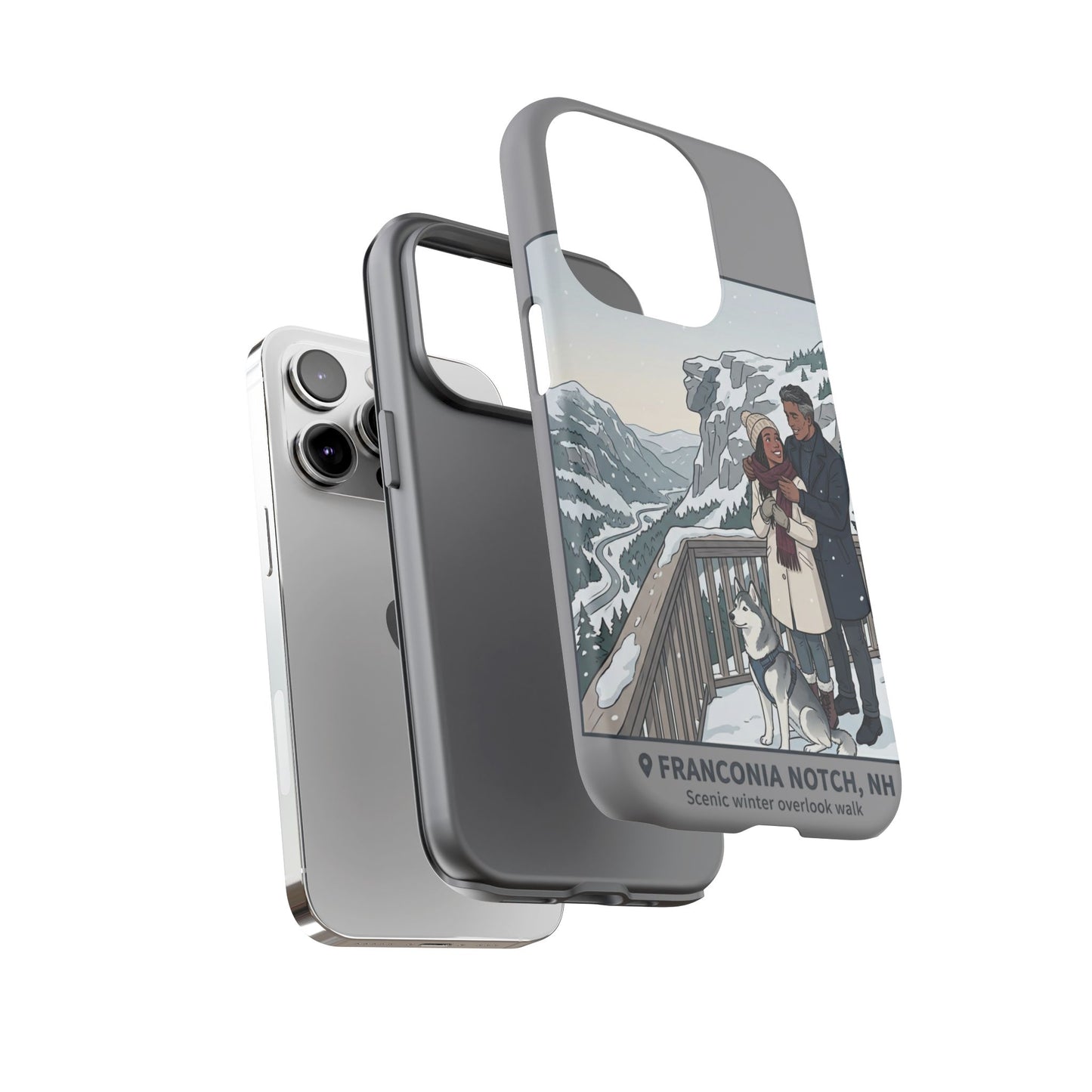 Winter Scenic Phone Case — Franconia Notch NH Couples & Husky Design