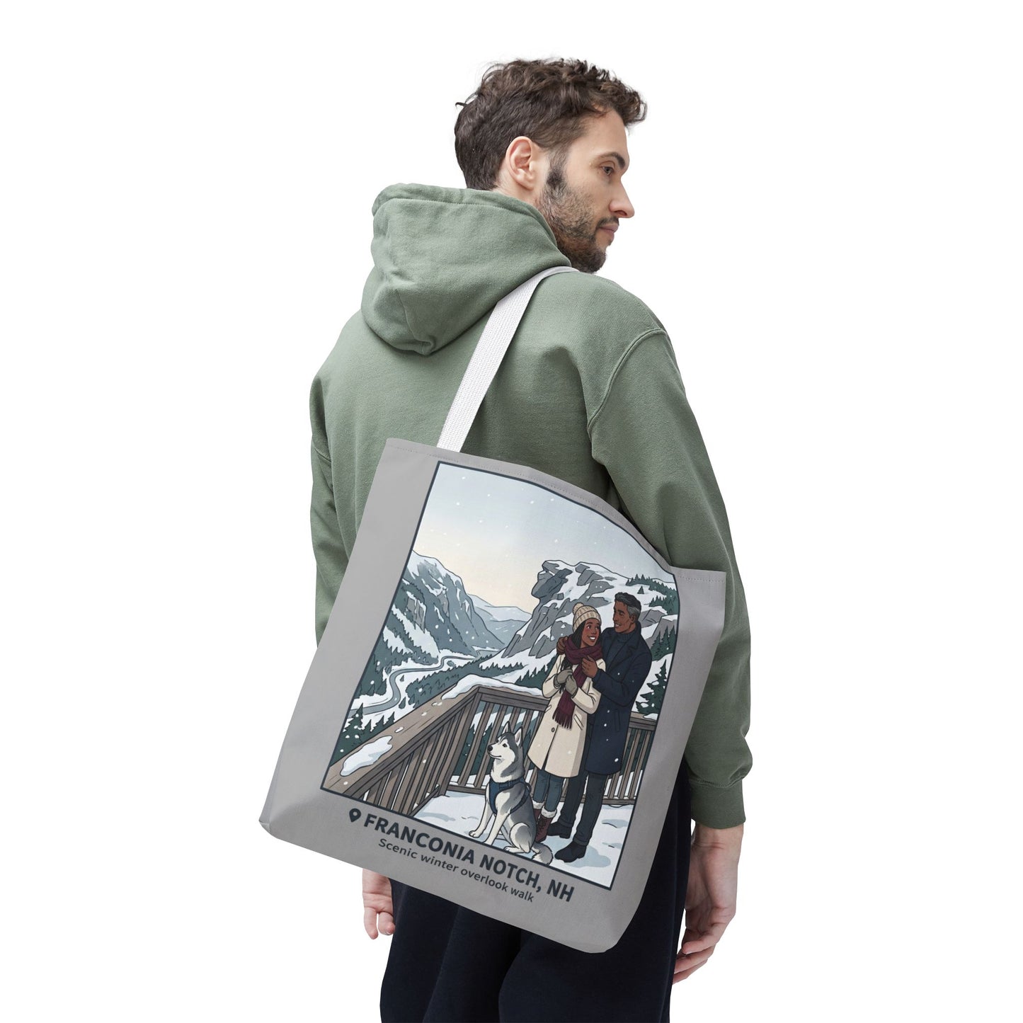 Franconia Notch Winter Couple Tote Bag — Scenic New Hampshire Snowy Overlook Tote