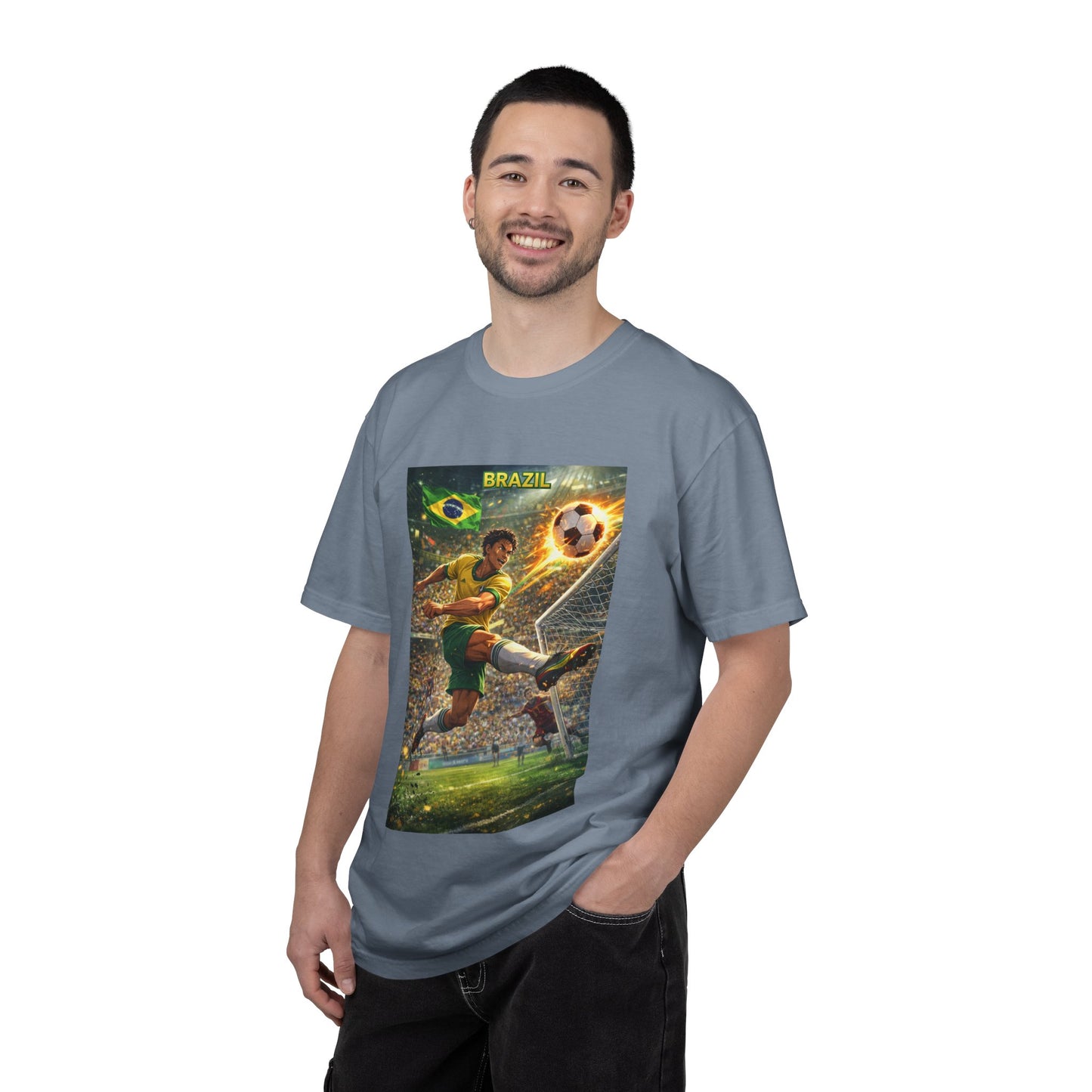 Brazil Soccer T-Shirt – Vintage Player Kick Graphic (Brazil)
