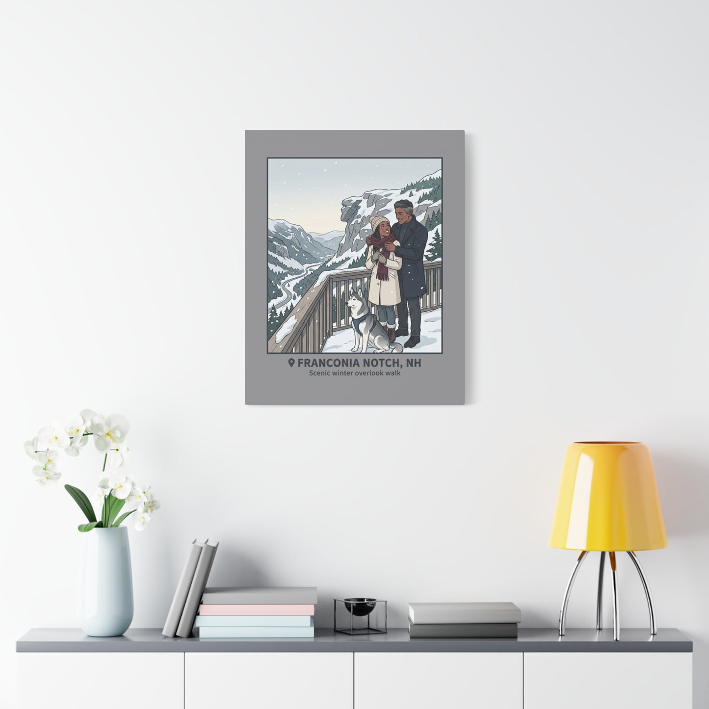 Franconia Notch Winter Couple Canvas Wall Art — Scenic New Hampshire Snowy Overlook Print