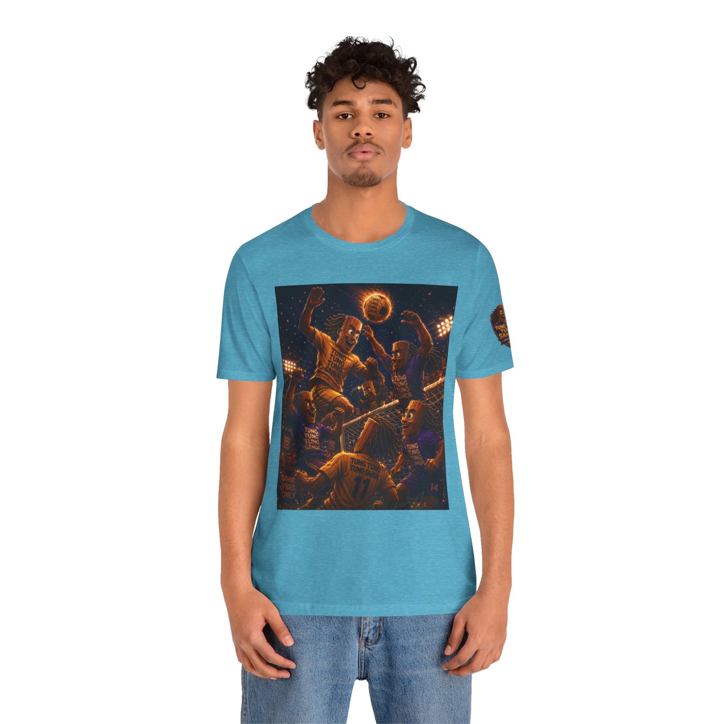 Tung Tung Tung Sahur Header Goal Soccer Action Graphic Tee — Team Court Night Design