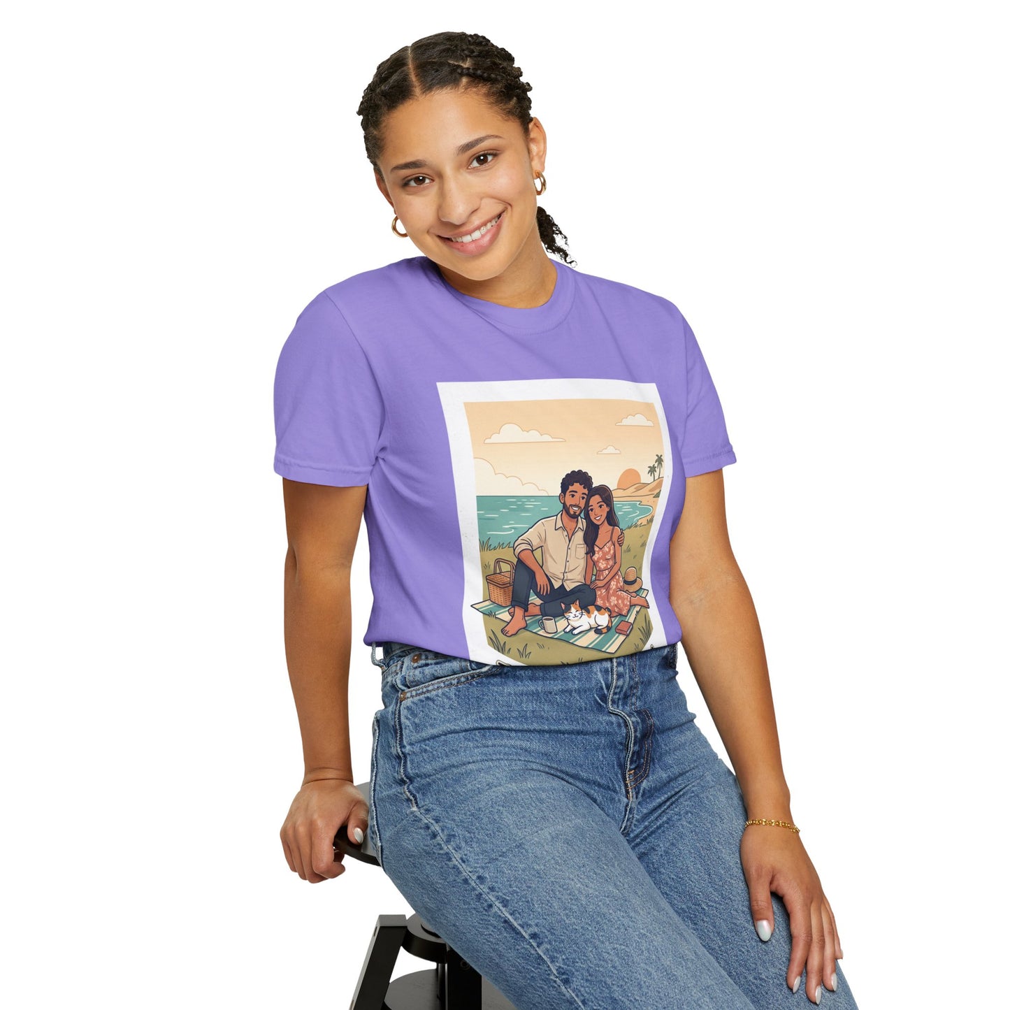 Beach Picnic Couple T‑Shirt — “The best days aren’t planned.” Relaxed Vacation Tee