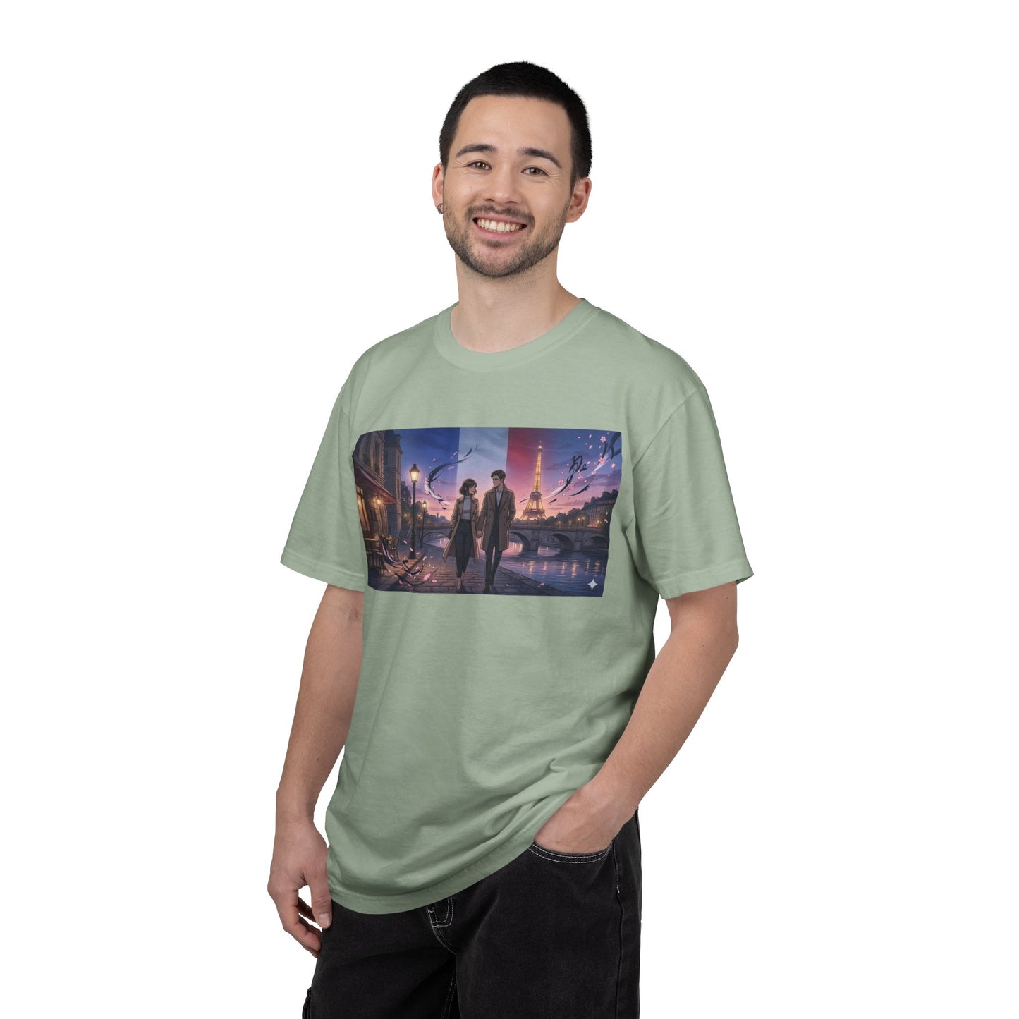 T-Shirt — Romantic City Night Stroll Illustration