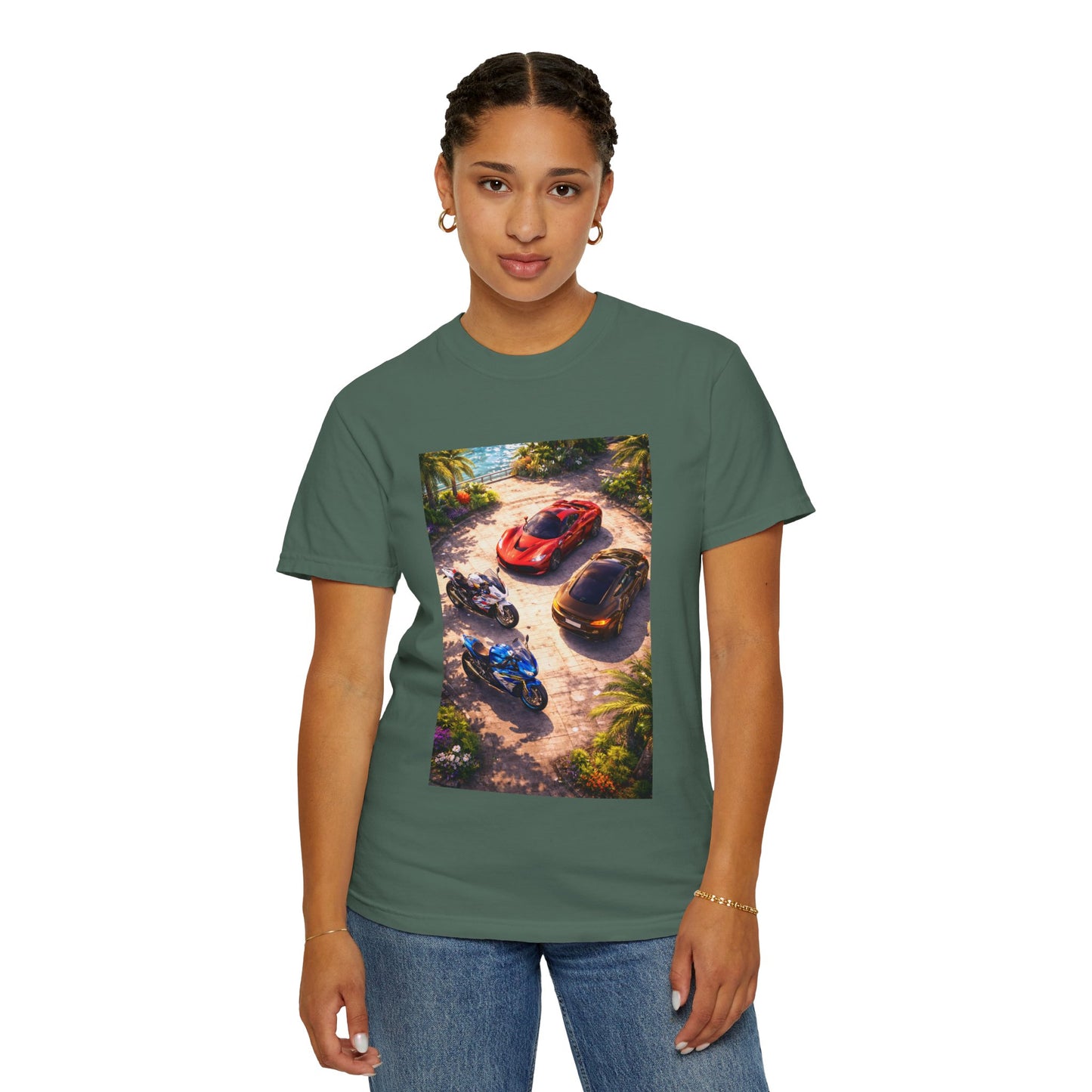 MULTI-VEHICLE - T-Shirt — Tropical Sports Cars & Motorbikes Print