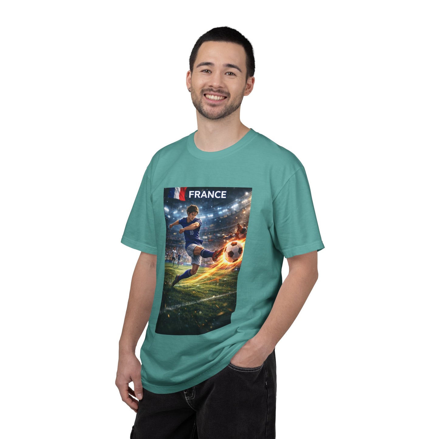 France Soccer Player Graphic T-Shirt — Football Kick Stadium Design
