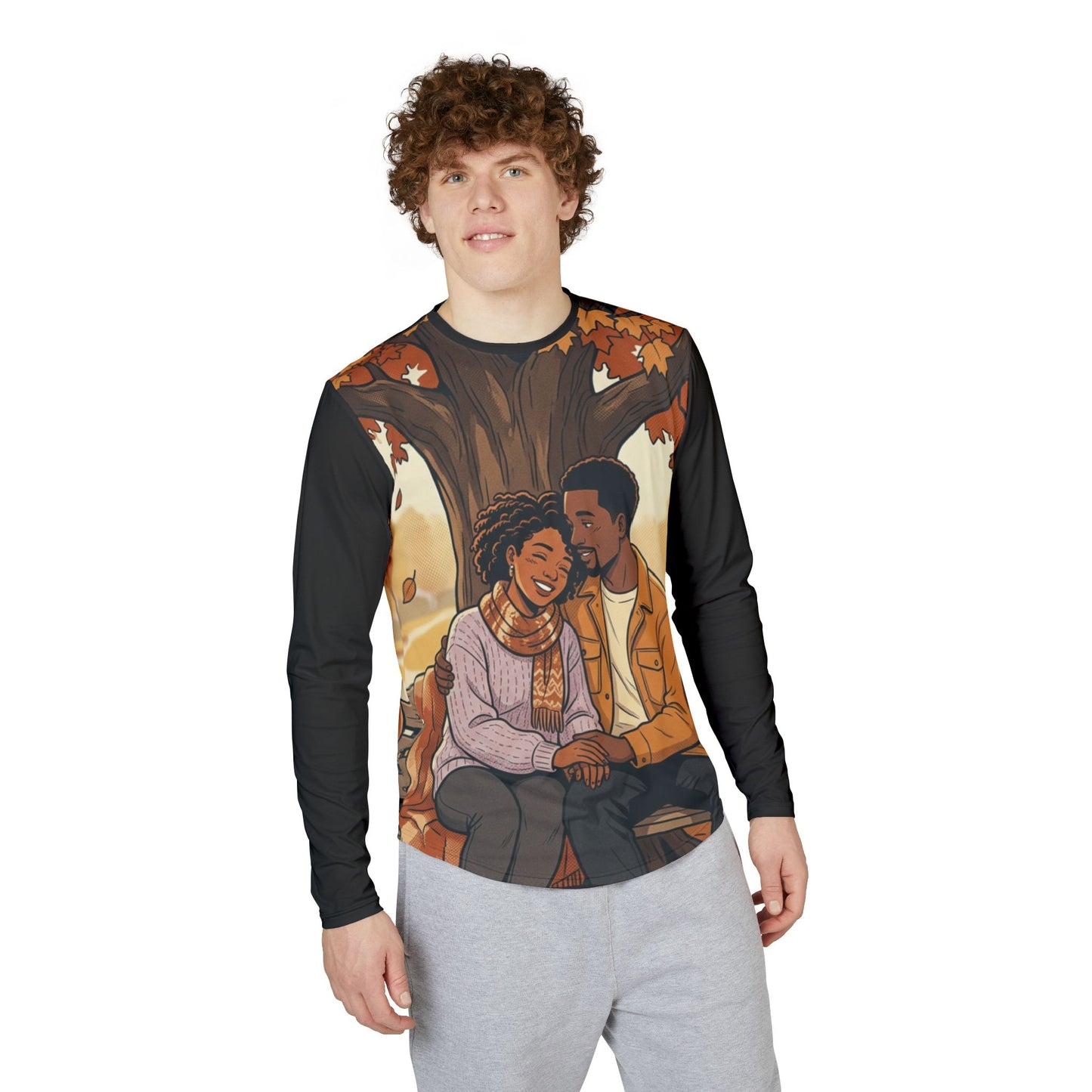 Autumn Romance Long Sleeve Shirt – Cozy Couple Illustration UV Tee