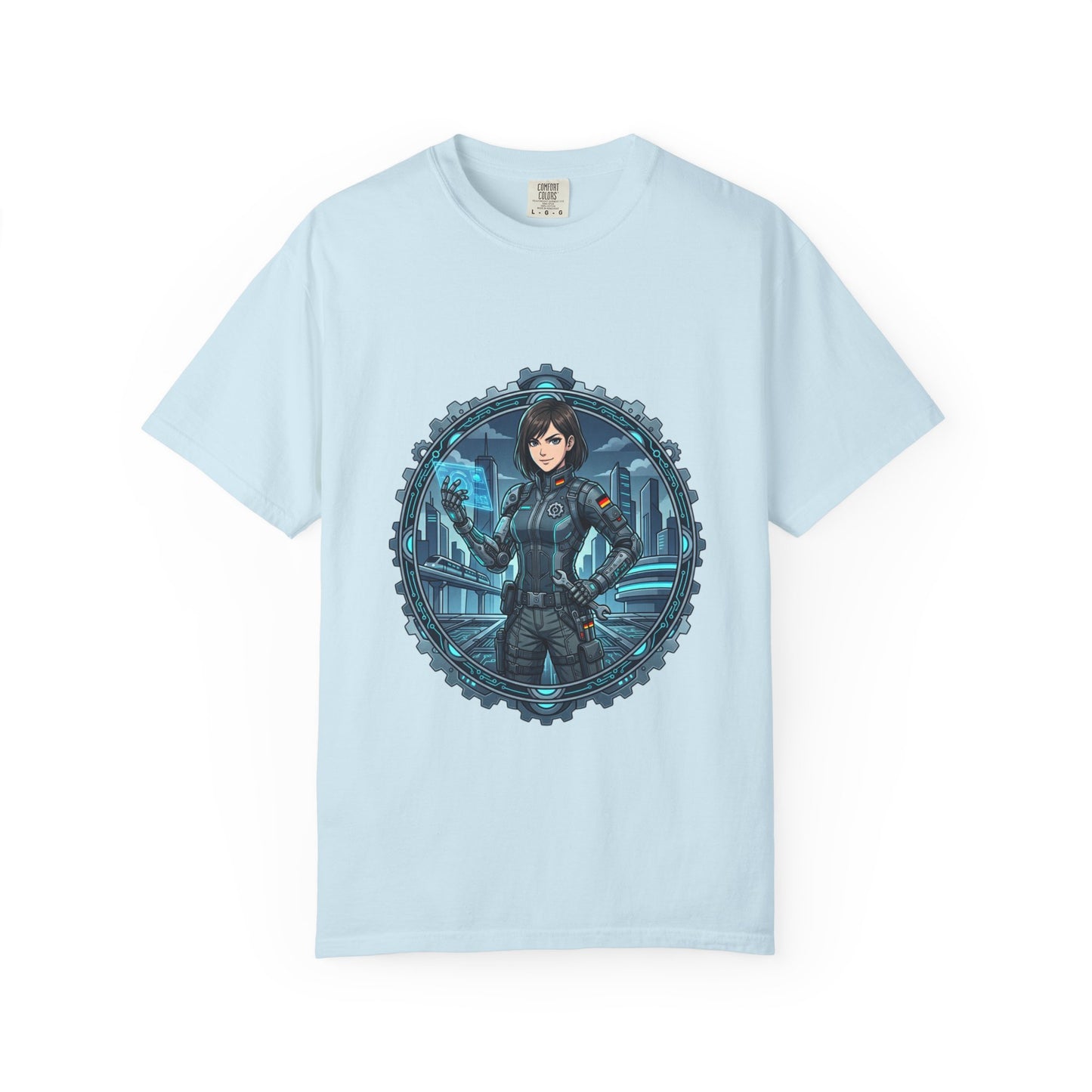 Cyber Ninja Graphic T-Shirt — Futuristic Female Warrior Illustration