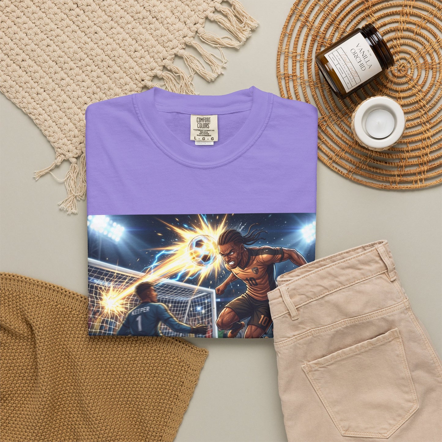 Soccer Goal Celebration T-Shirt — Action Football Scene Graphic Tee