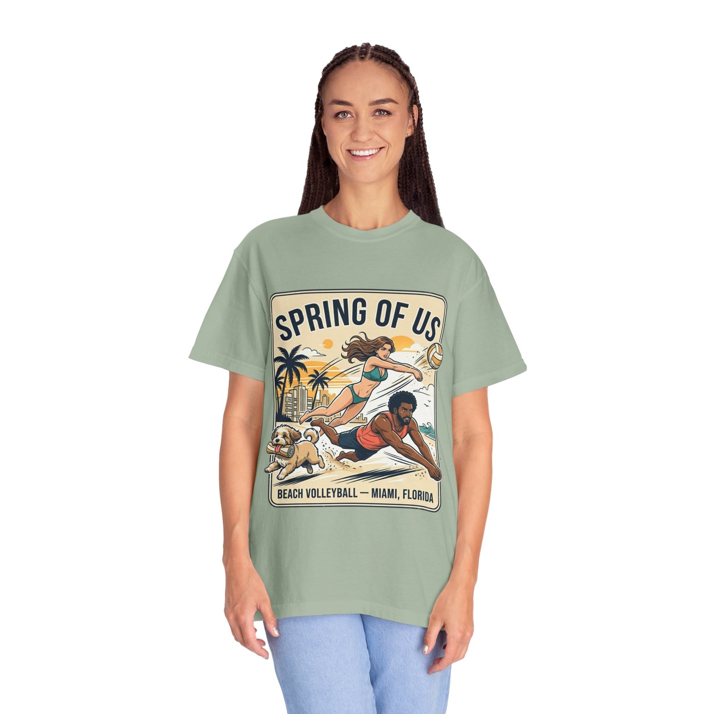Spring of Us Beach Volleyball T-Shirt — Miami, Florida Retro Sun & Palm Tee
