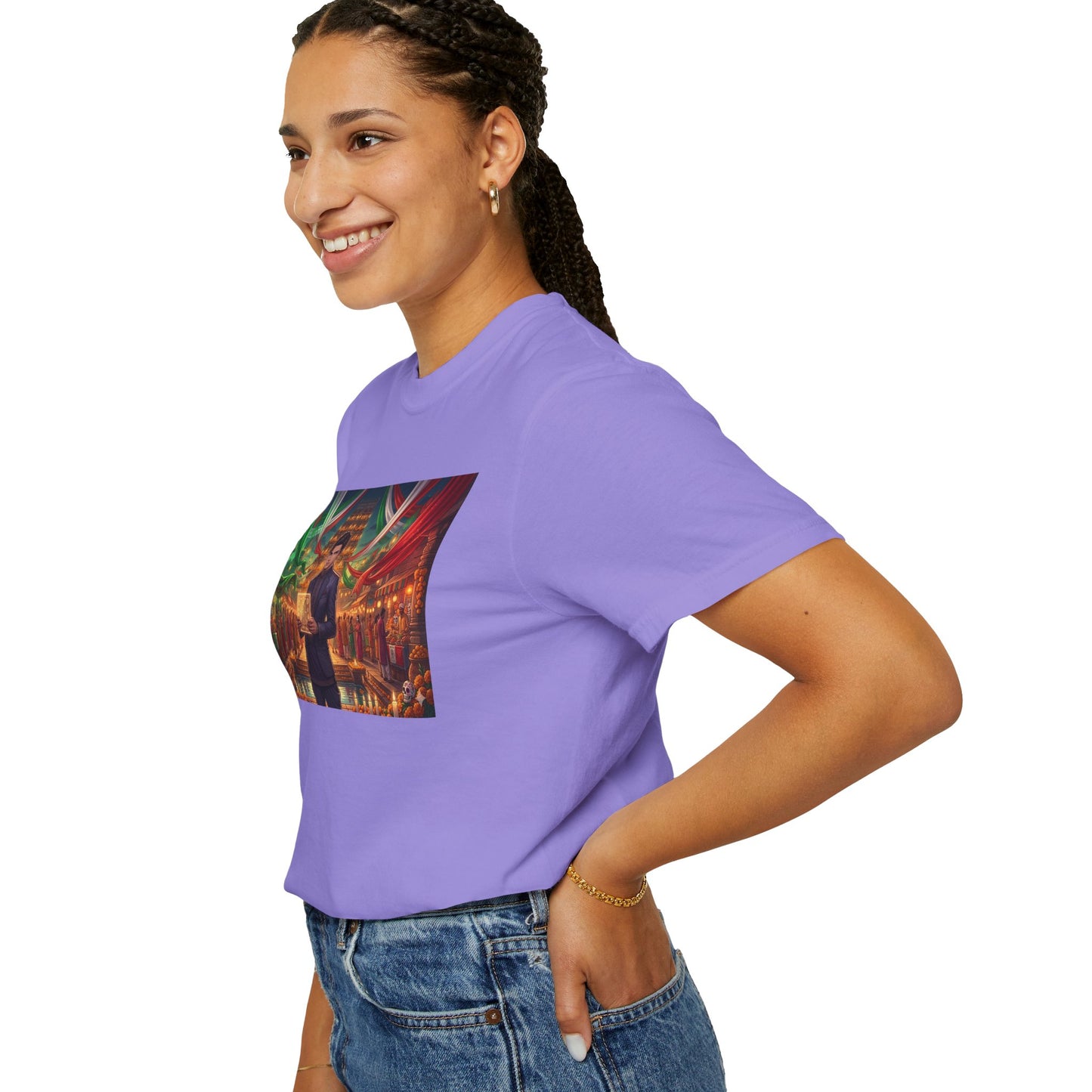 T-Shirt — Dragon Temple Night Scene Graphic Tee (Monk with Dragons)