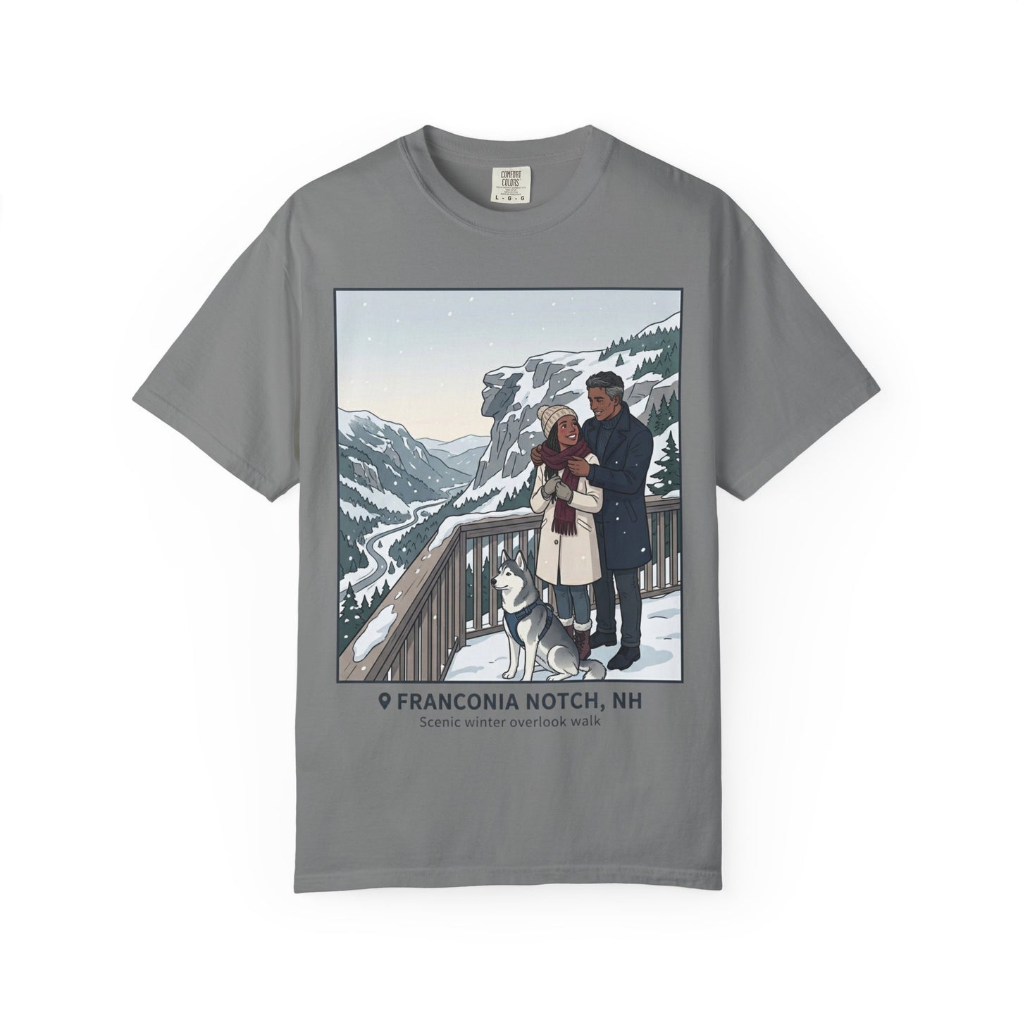 Franconia Notch NH Winter View T-Shirt — Scenic Couple & Husky Travel Tee