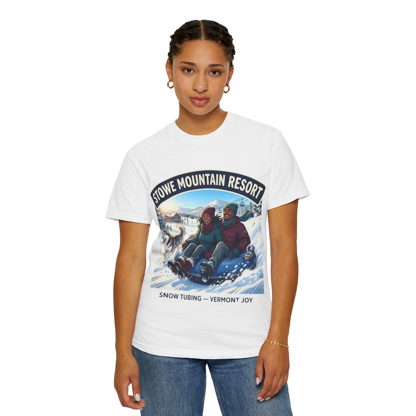 Stowe Mountain Resort Snow Tubing T-Shirt — "Vermont Joy" Winter Apparel
