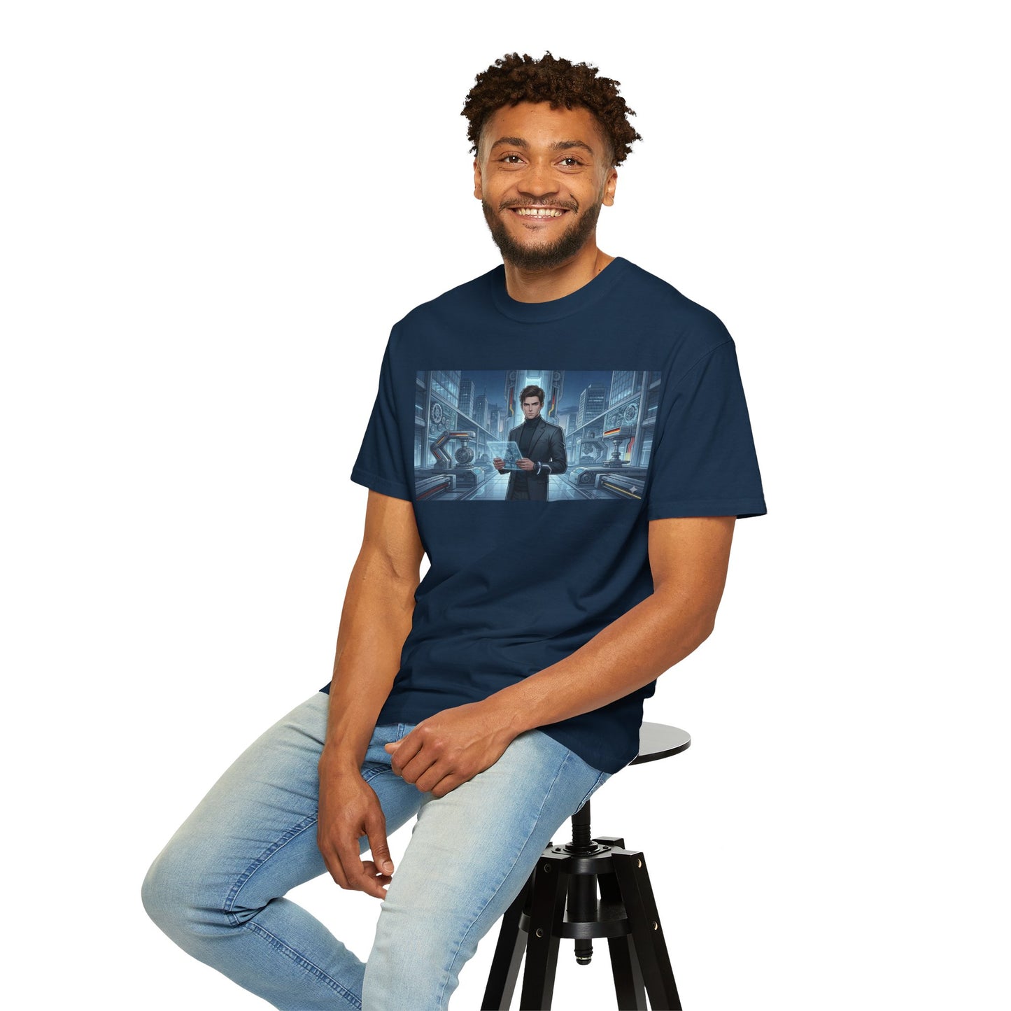 Cyberpunk Detective T-Shirt — Futuristic Noir Cityscape Graphic Tee