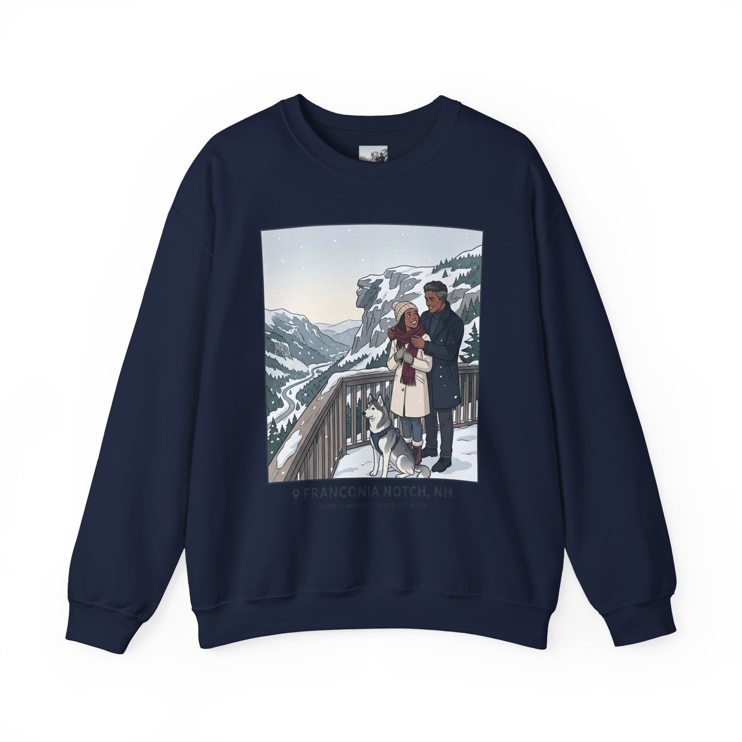 Crewneck Sweatshirt — Franconia Notch Winter Couple Scenic Graphic