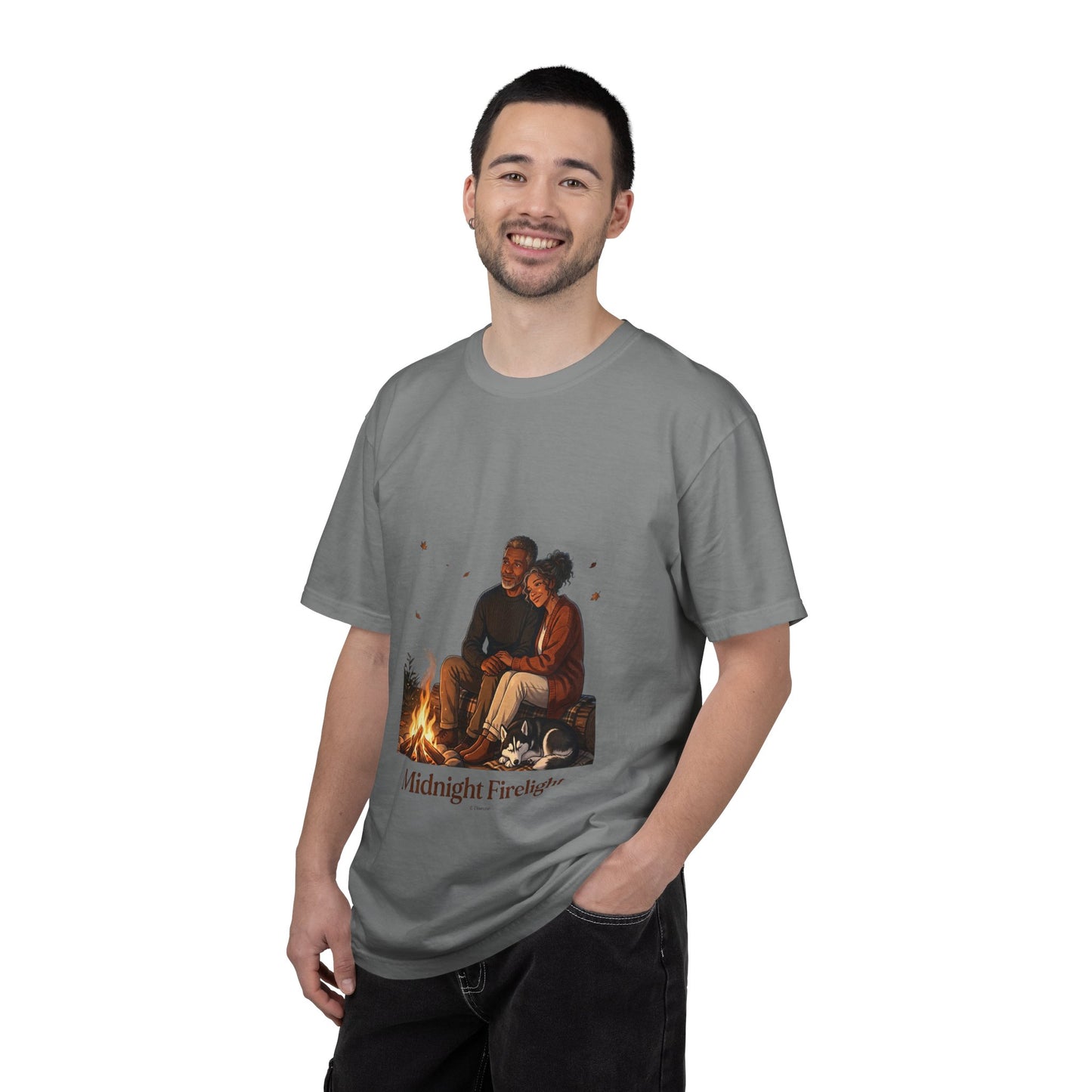 Midnight Firelight T-Shirt — Cozy Couple Campfire Graphic Tee