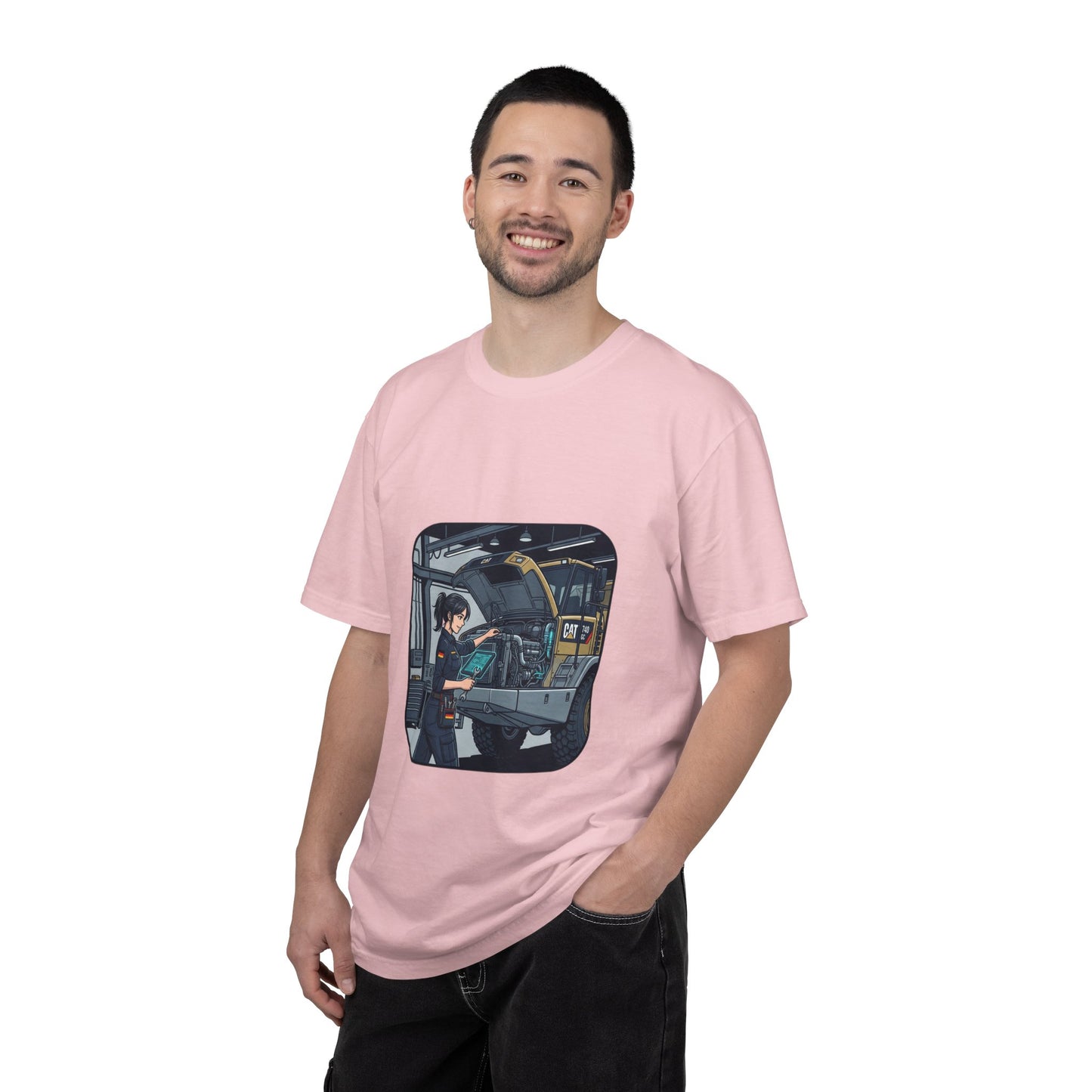 Mechanic Garage Scene T-Shirt — Vintage Truck Repair Illustration
