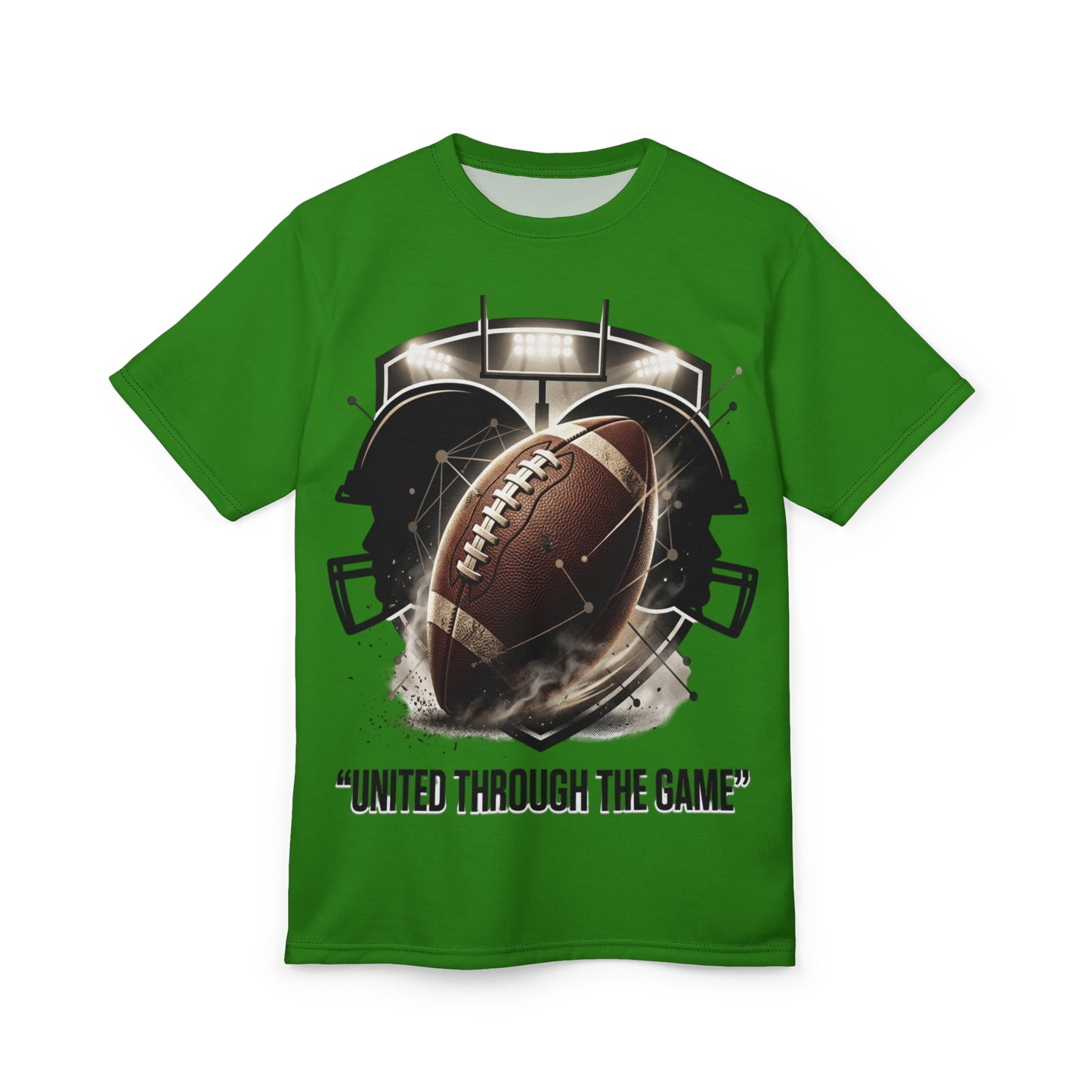 Football Helmet & Ball Tee — "United Through the Game" Graphic T-Shirt