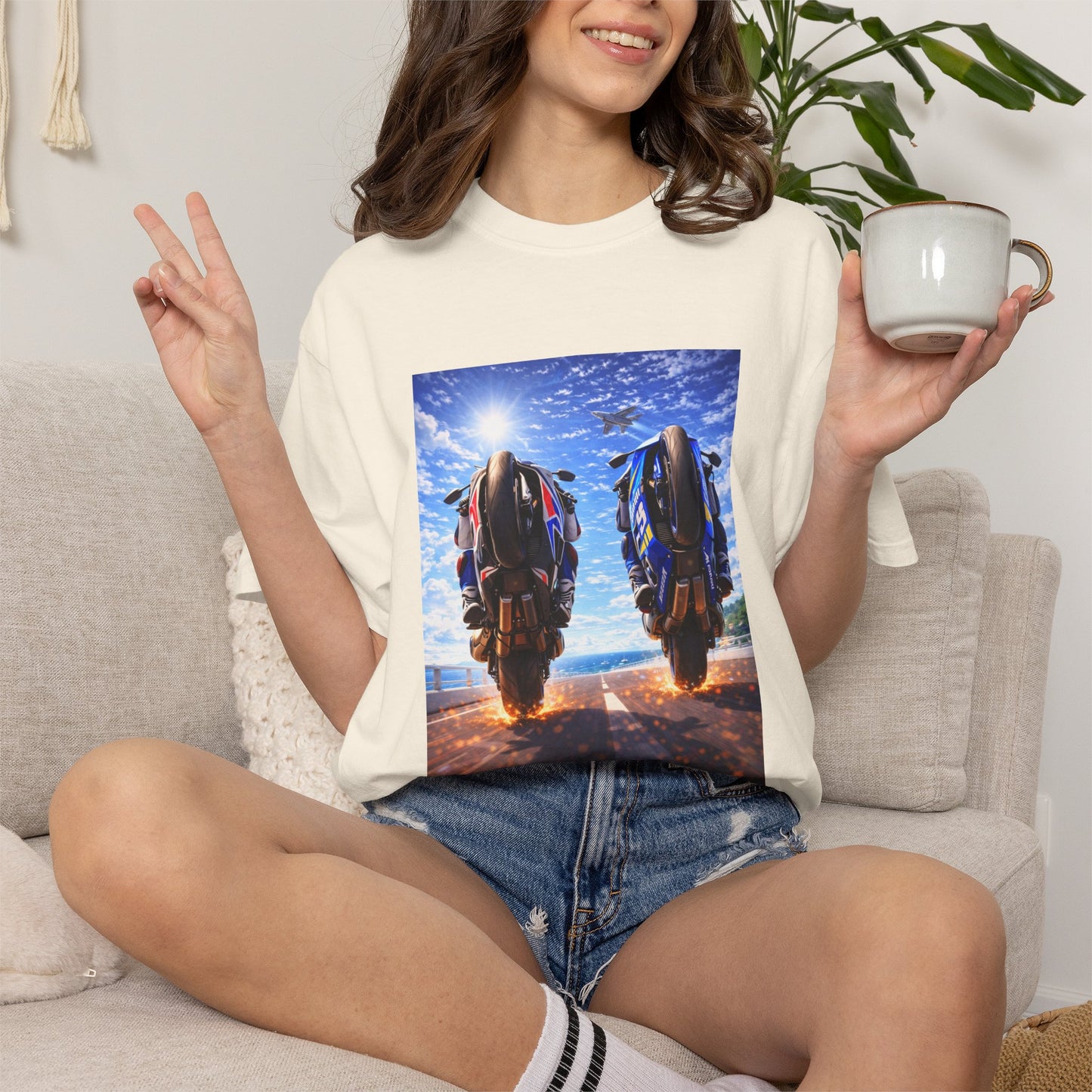 Motorcycle Sunset T-Shirt — Two Bikes Riding Into the Horizon