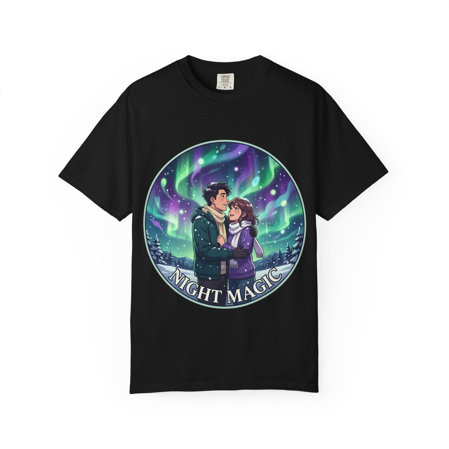 Night Magic T-Shirt — Northern Lights Couple Illustration