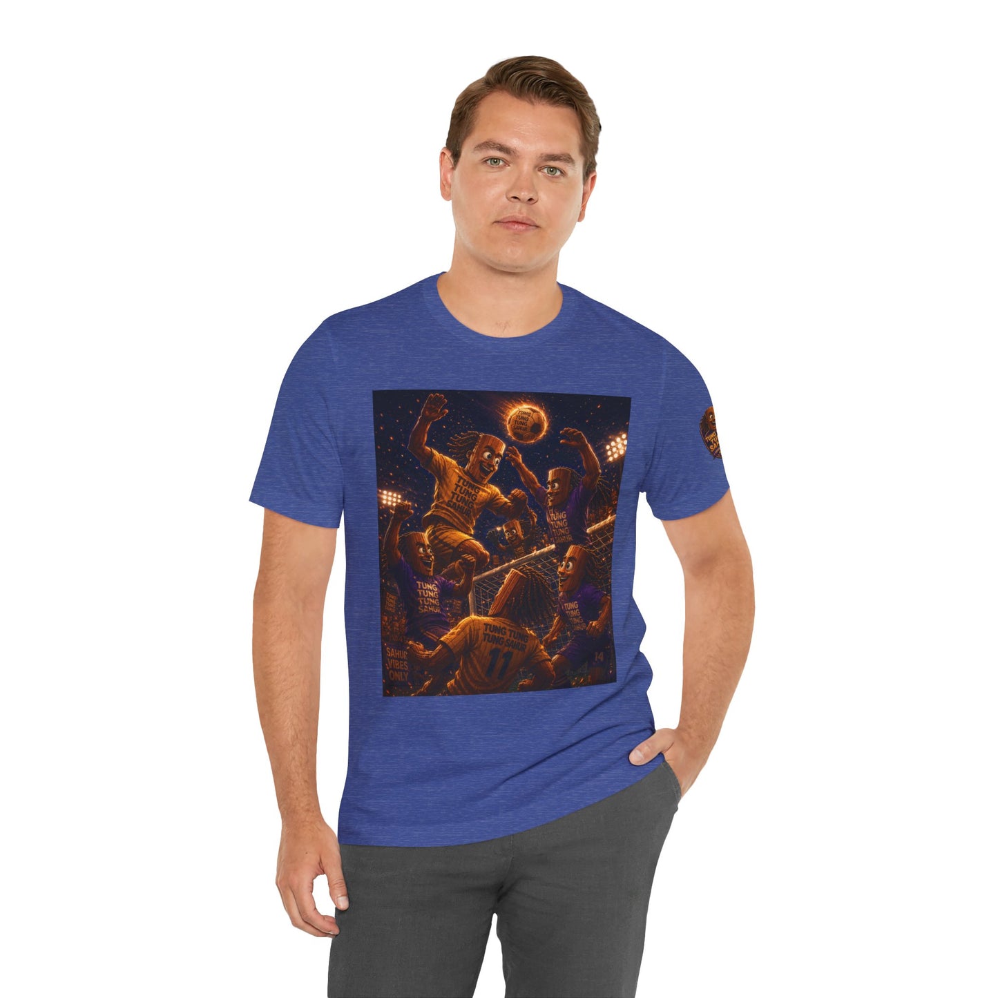 Tung Tung Tung Sahur Header Goal Soccer Action Graphic Tee — Team Court Night Design