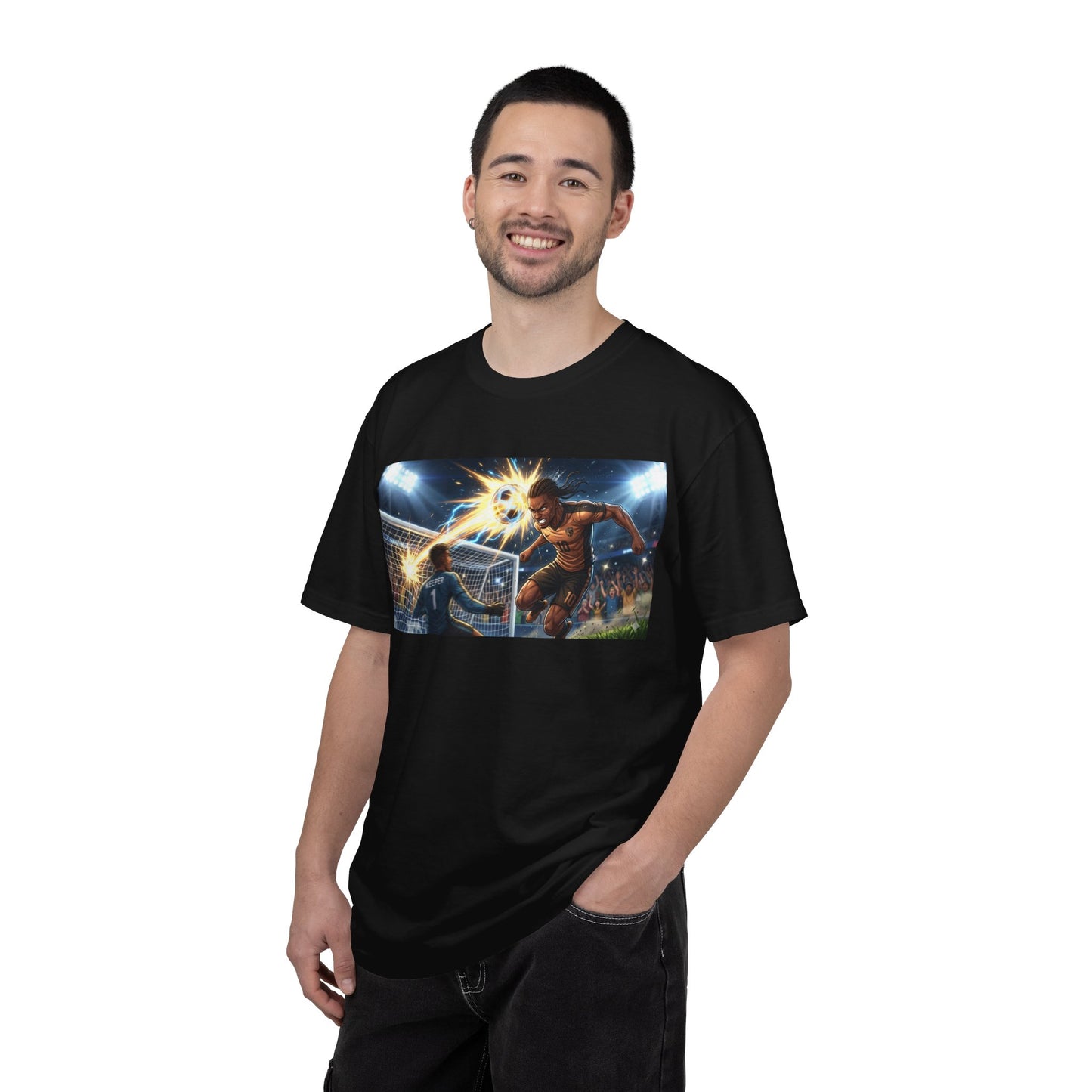 Soccer Goal Celebration T-Shirt — Action Football Scene Graphic Tee