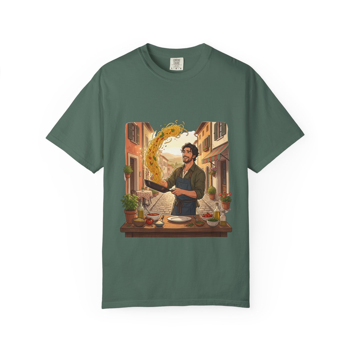 Italian Chef Pasta Toss T-Shirt — Vintage Street Kitchen Cooking Graphic Tee