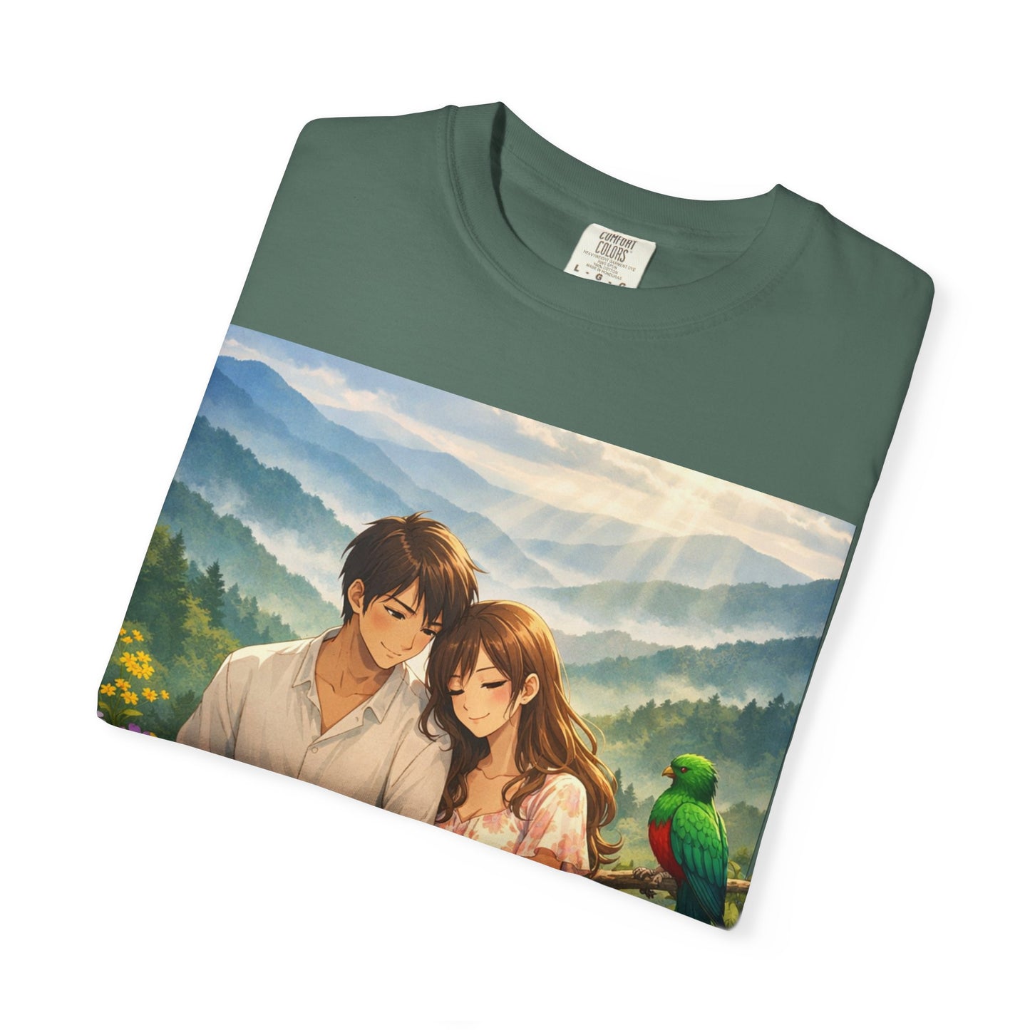 Romantic Anime Couple T-Shirt — Sunset Meadow Illustration