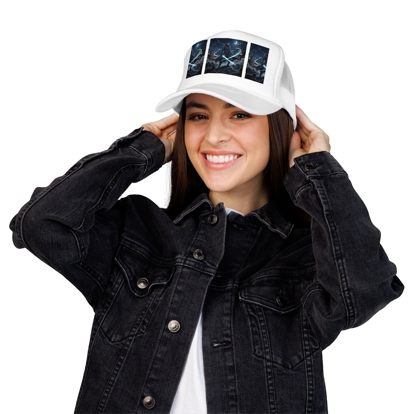 Trucker Hat — Neon Samurai Triptych Foam Trucker Cap