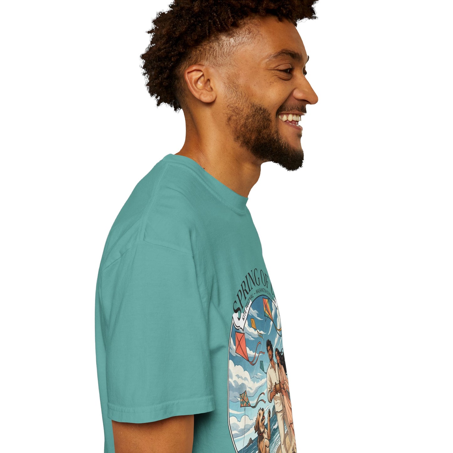 Spring of Us T-Shirt — Romantic Beach Couple Illustration with Dog