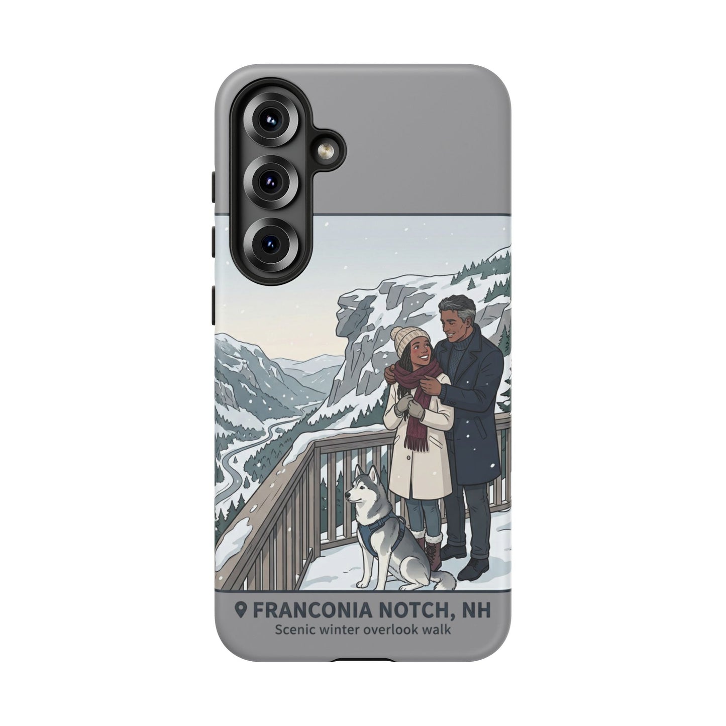 Winter Scenic Phone Case — Franconia Notch NH Couples & Husky Design