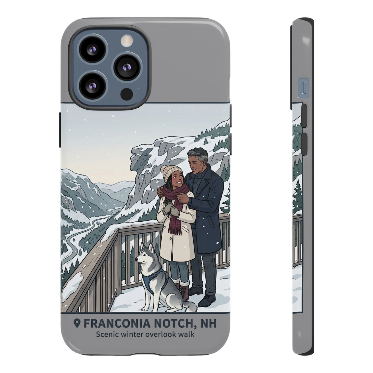 Winter Scenic Phone Case — Franconia Notch NH Couples & Husky Design